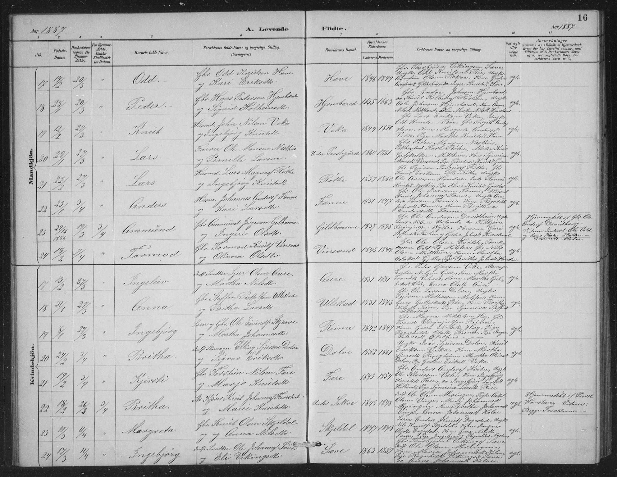 Voss sokneprestembete, SAB/A-79001/H/Hab: Parish register (copy) no. C 1, 1886-1899, p. 16