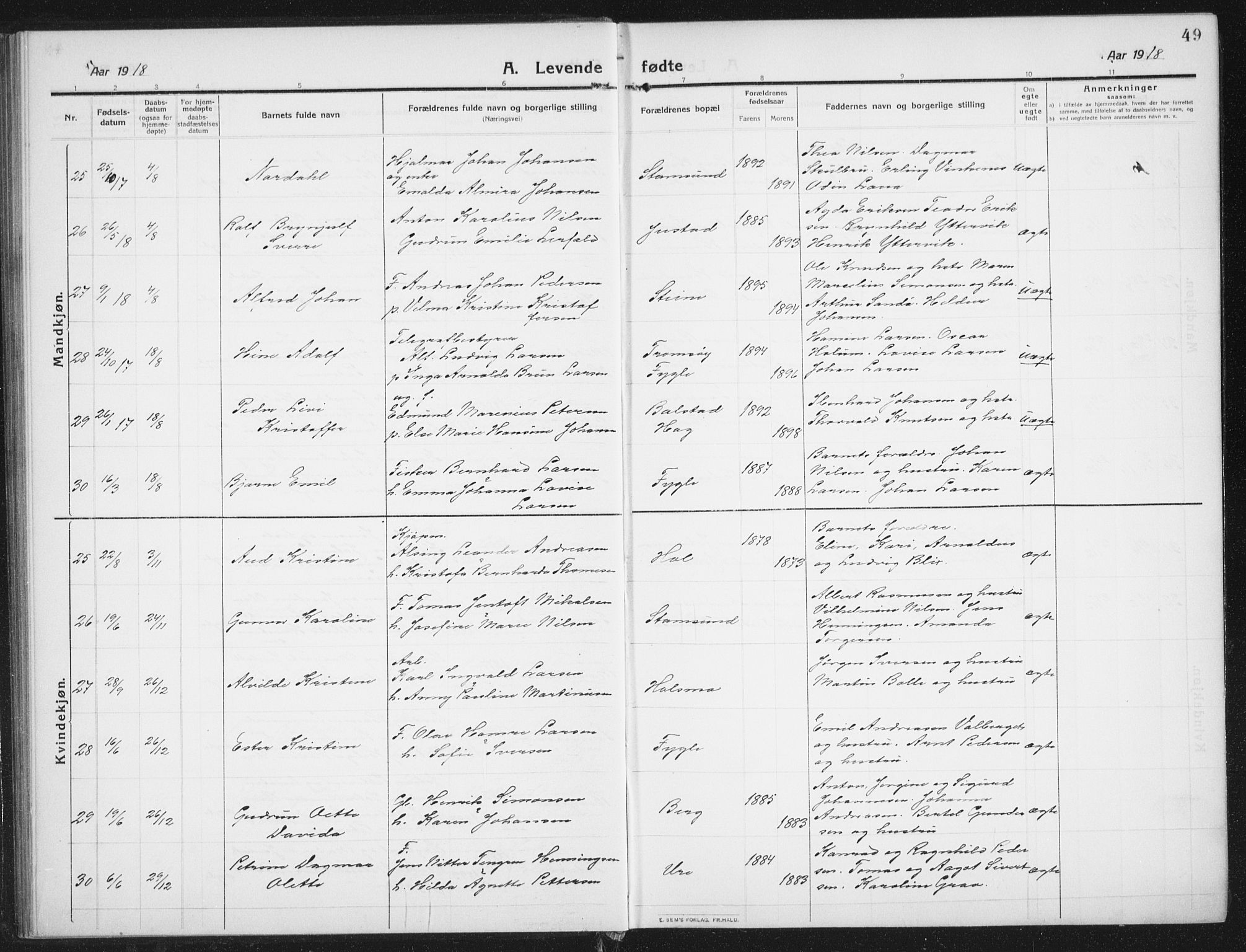 Ministerialprotokoller, klokkerbøker og fødselsregistre - Nordland, SAT/A-1459/882/L1183: Parish register (copy) no. 882C01, 1911-1938, p. 49