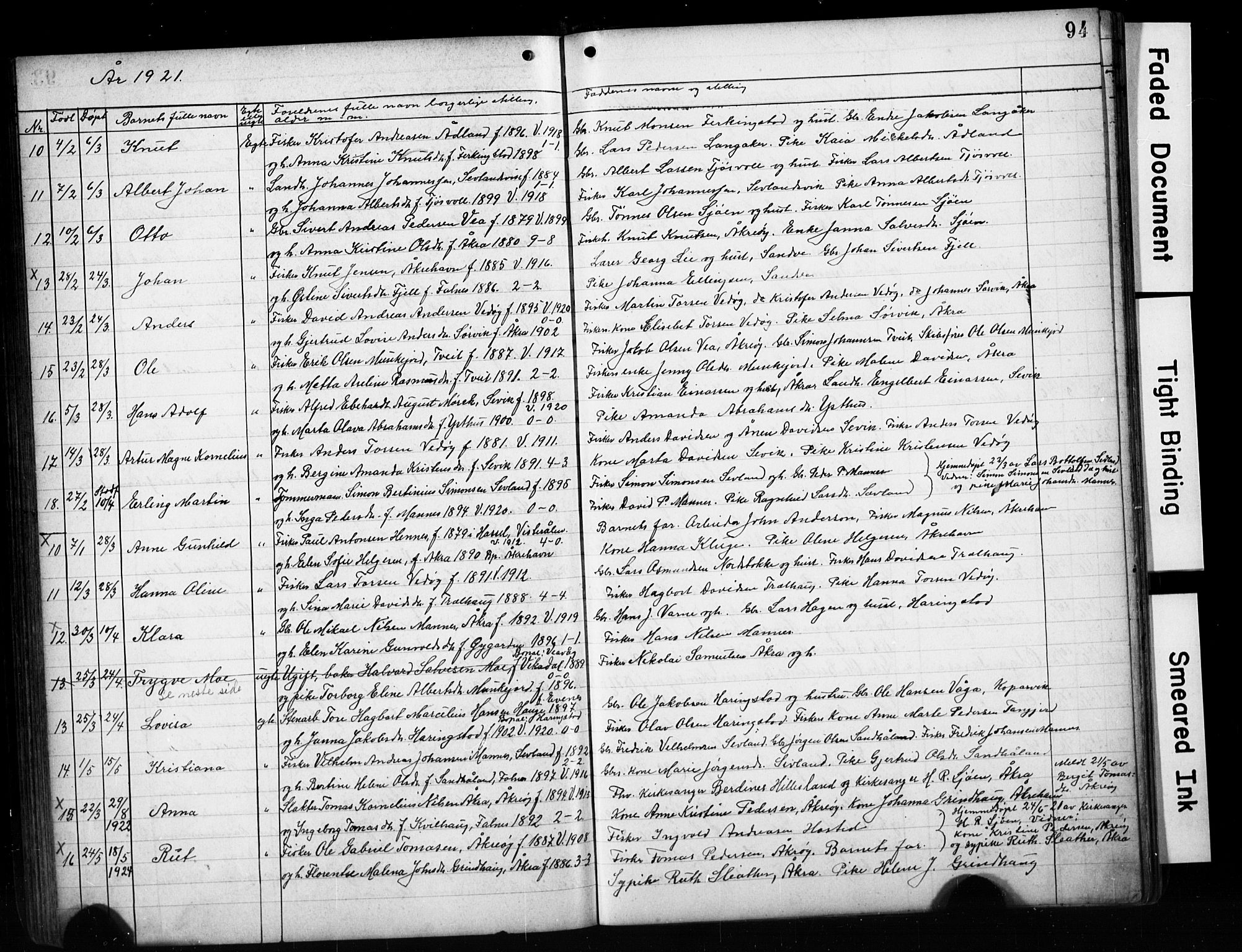 Kopervik sokneprestkontor, AV/SAST-A-101850/H/Ha/Hab/L0004: Parish register (copy) no. B 4, 1906-1921, p. 94