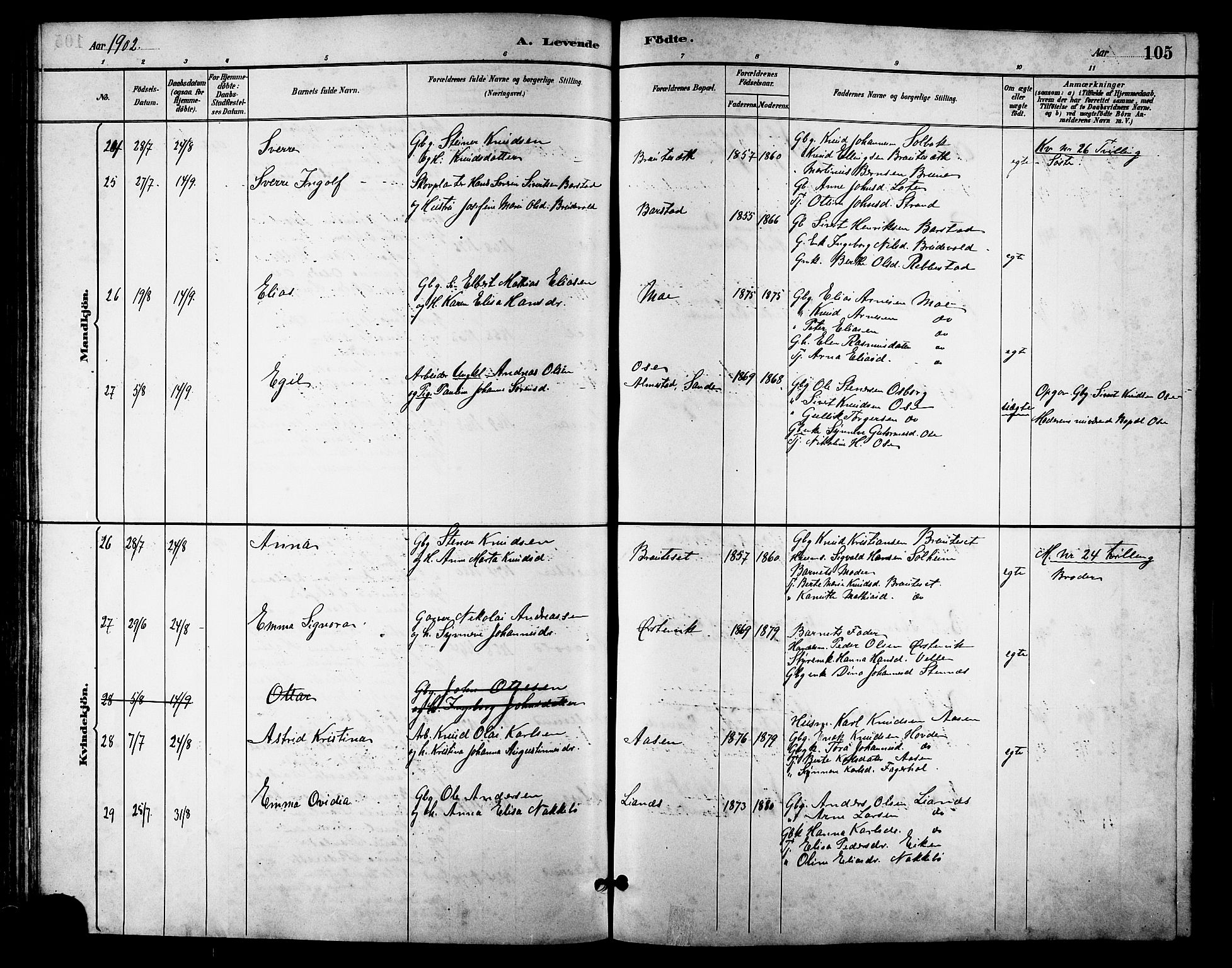 Ministerialprotokoller, klokkerbøker og fødselsregistre - Møre og Romsdal, AV/SAT-A-1454/513/L0189: Parish register (copy) no. 513C03, 1883-1904, p. 105