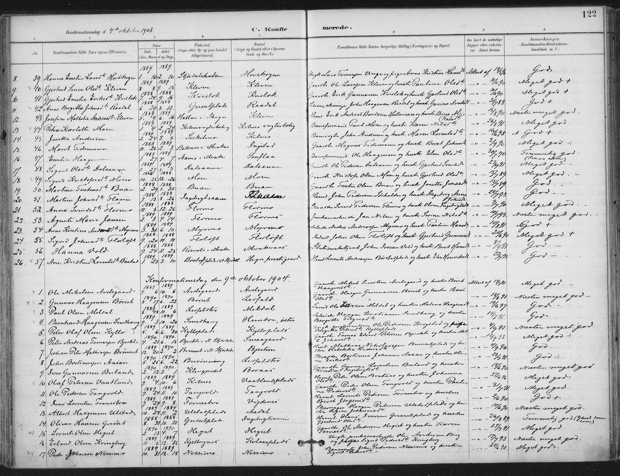 Ministerialprotokoller, klokkerbøker og fødselsregistre - Nord-Trøndelag, AV/SAT-A-1458/703/L0031: Parish register (official) no. 703A04, 1893-1914, p. 122