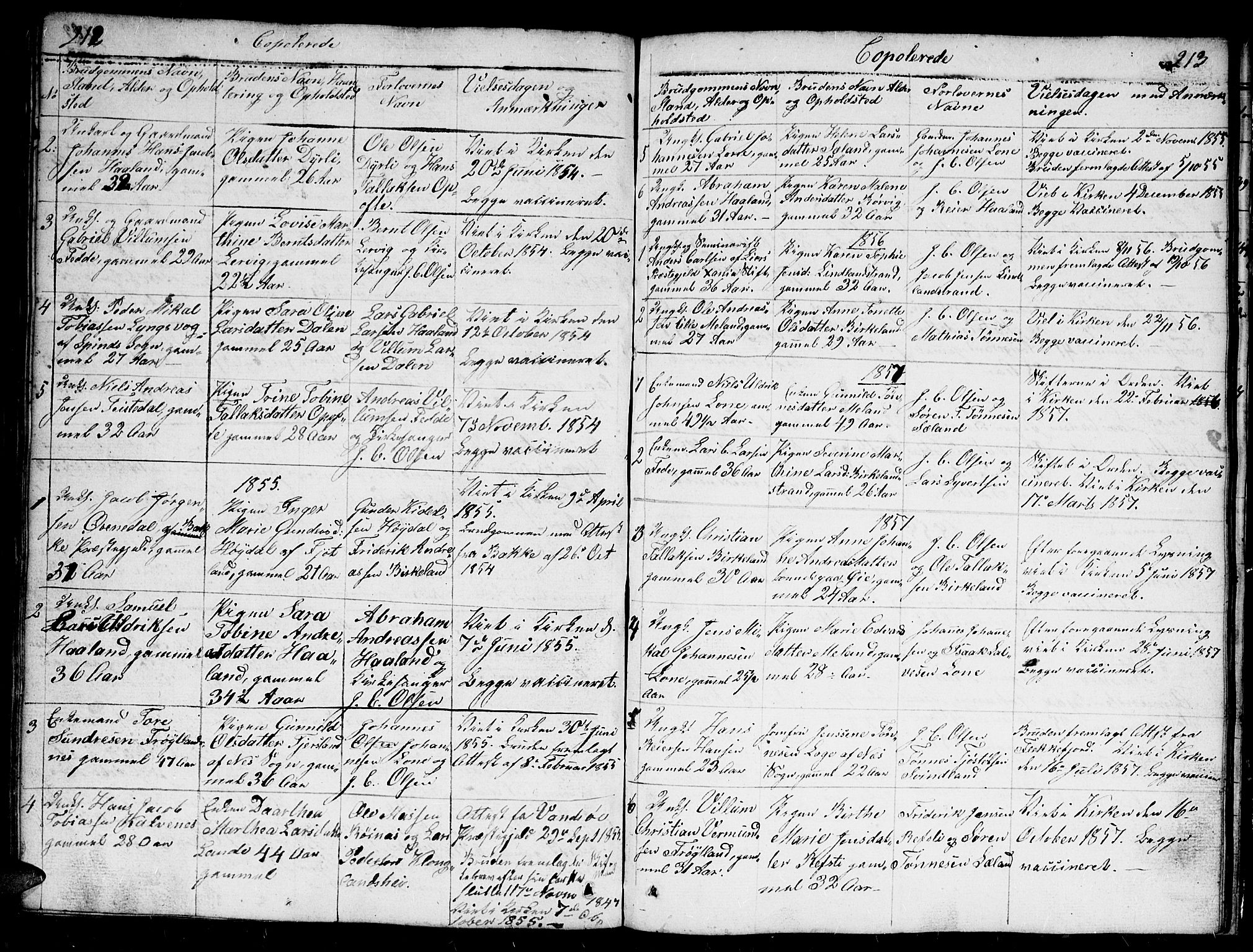 Kvinesdal sokneprestkontor, AV/SAK-1111-0026/F/Fb/Fba/L0002: Parish register (copy) no. B 2, 1838-1858, p. 212-213