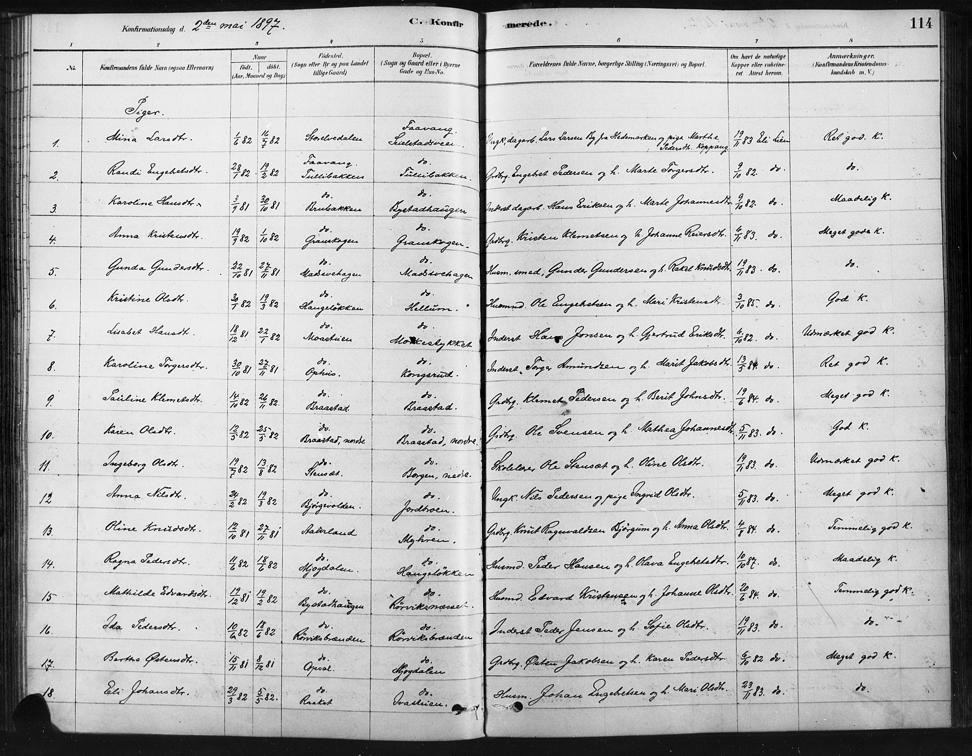 Ringebu prestekontor, SAH/PREST-082/H/Ha/Haa/L0009: Parish register (official) no. 9, 1878-1898, p. 114