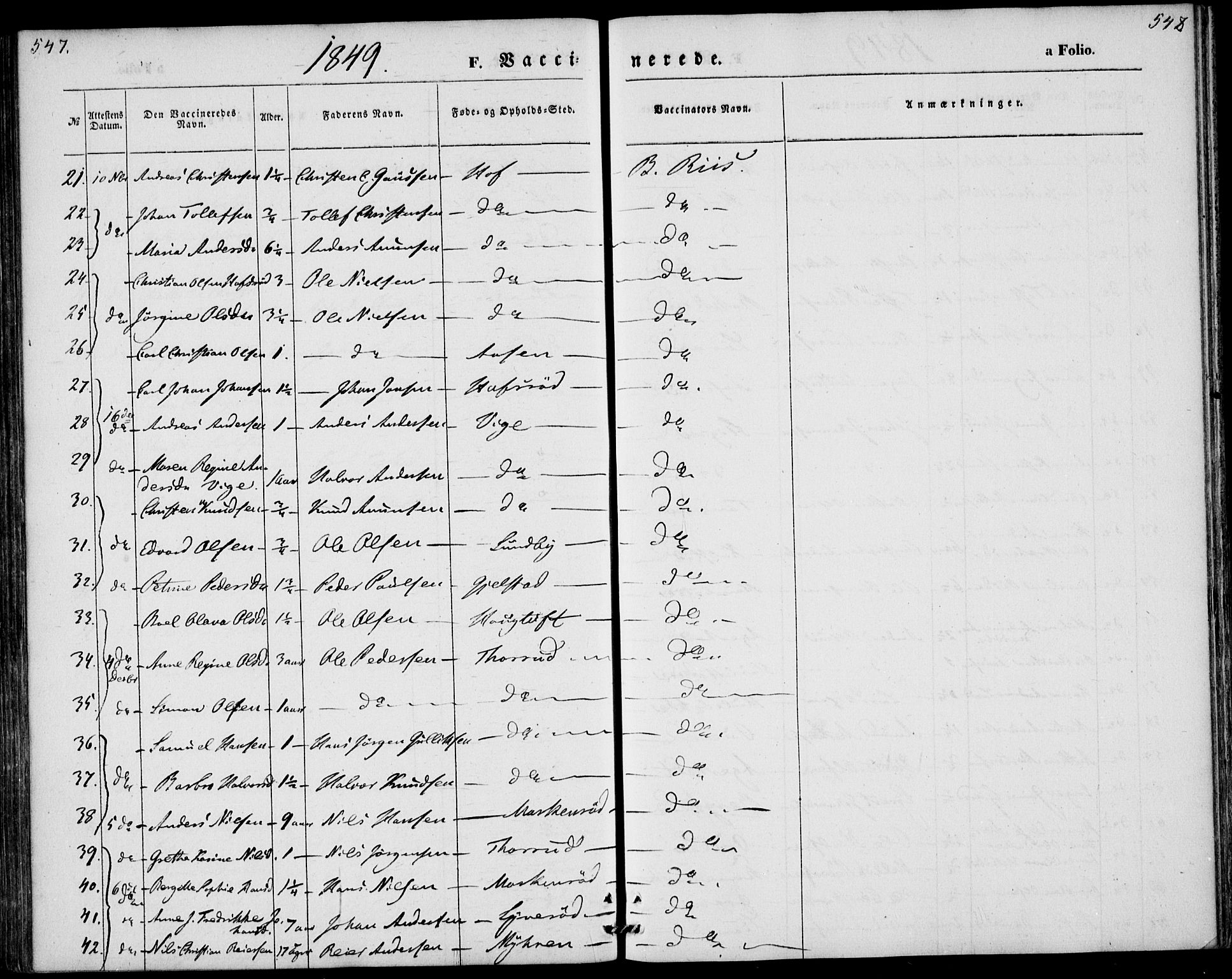 Hof kirkebøker, AV/SAKO-A-64/F/Fa/L0005: Parish register (official) no. I 5, 1844-1851, p. 547-548