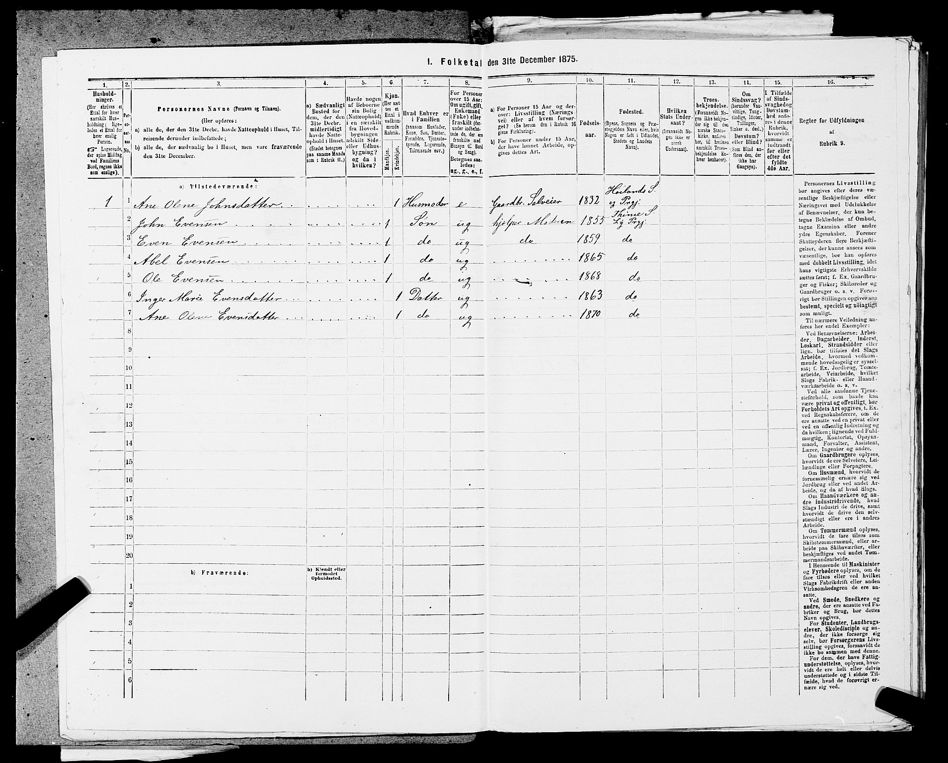 SAST, 1875 census for 1124P Håland, 1875, p. 941