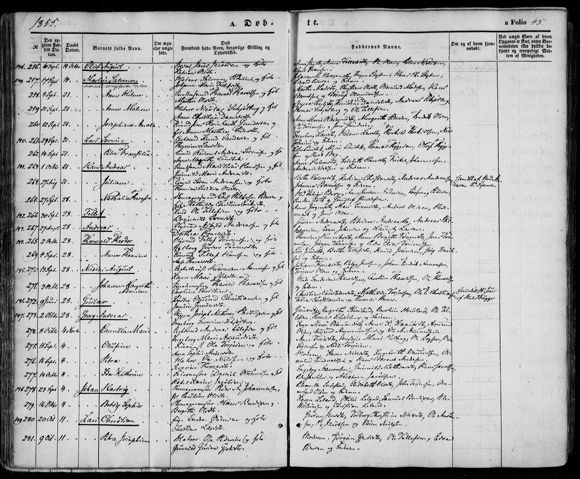 Kristiansand domprosti, SAK/1112-0006/F/Fa/L0014: Parish register (official) no. A 14, 1852-1867, p. 45