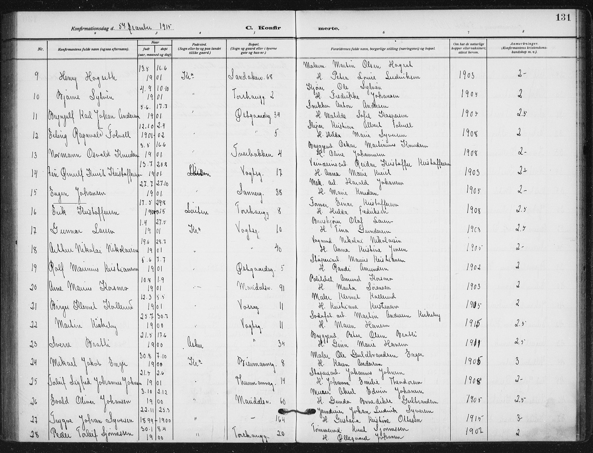 Sagene prestekontor Kirkebøker, AV/SAO-A-10796/F/L0008: Parish register (official) no. 8, 1910-1919, p. 131