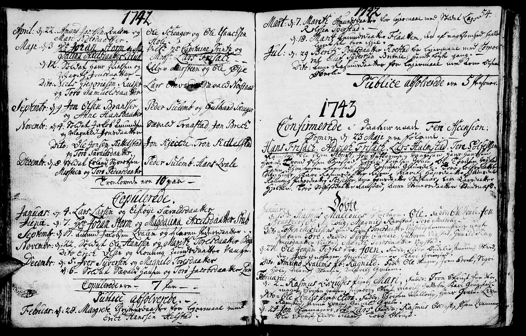 Lom prestekontor, SAH/PREST-070/K/L0001: Parish register (official) no. 1, 1733-1748, p. 54