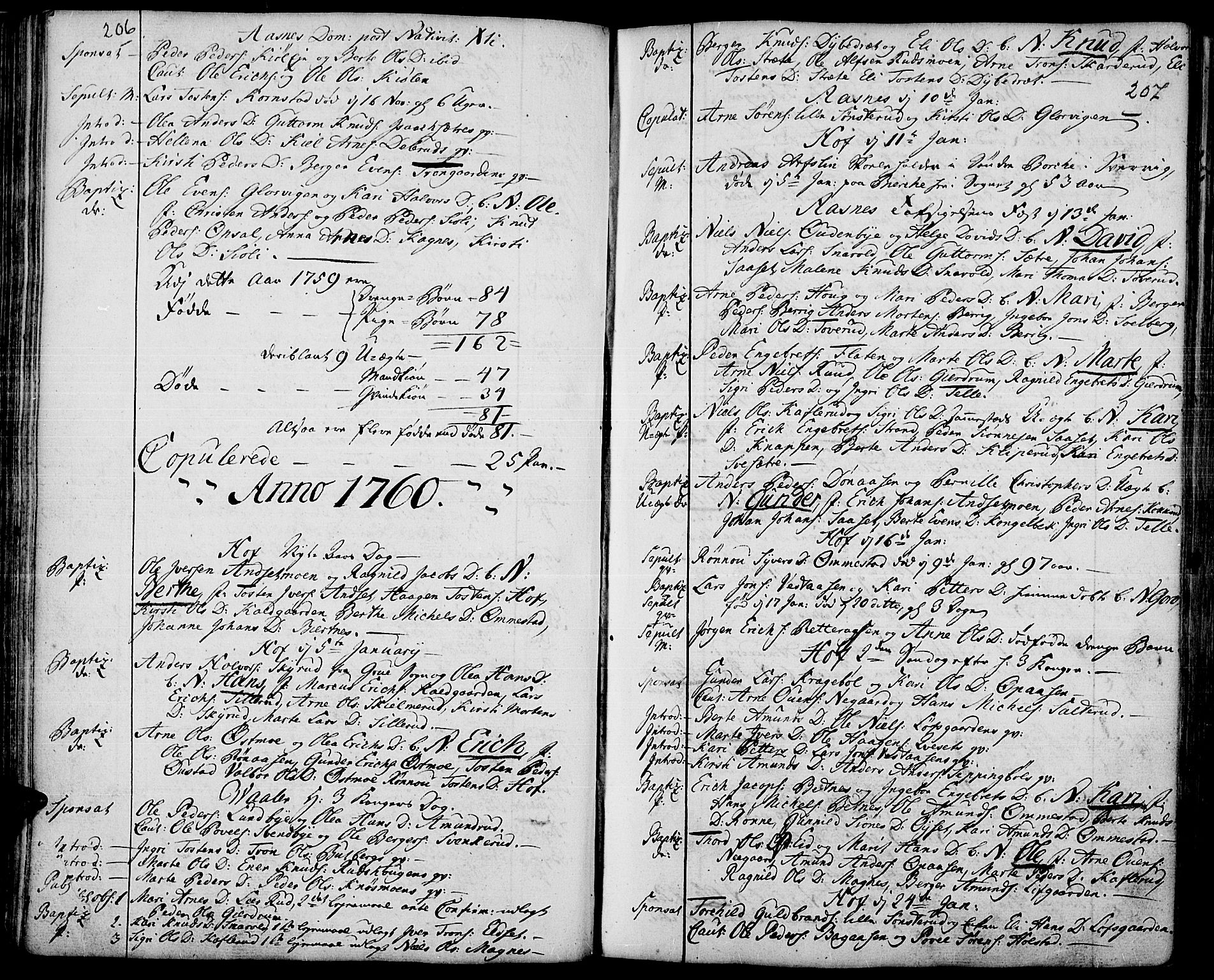Hof prestekontor, SAH/PREST-038/H/Ha/Haa/L0003: Parish register (official) no. 3, 1750-1789, p. 206-207