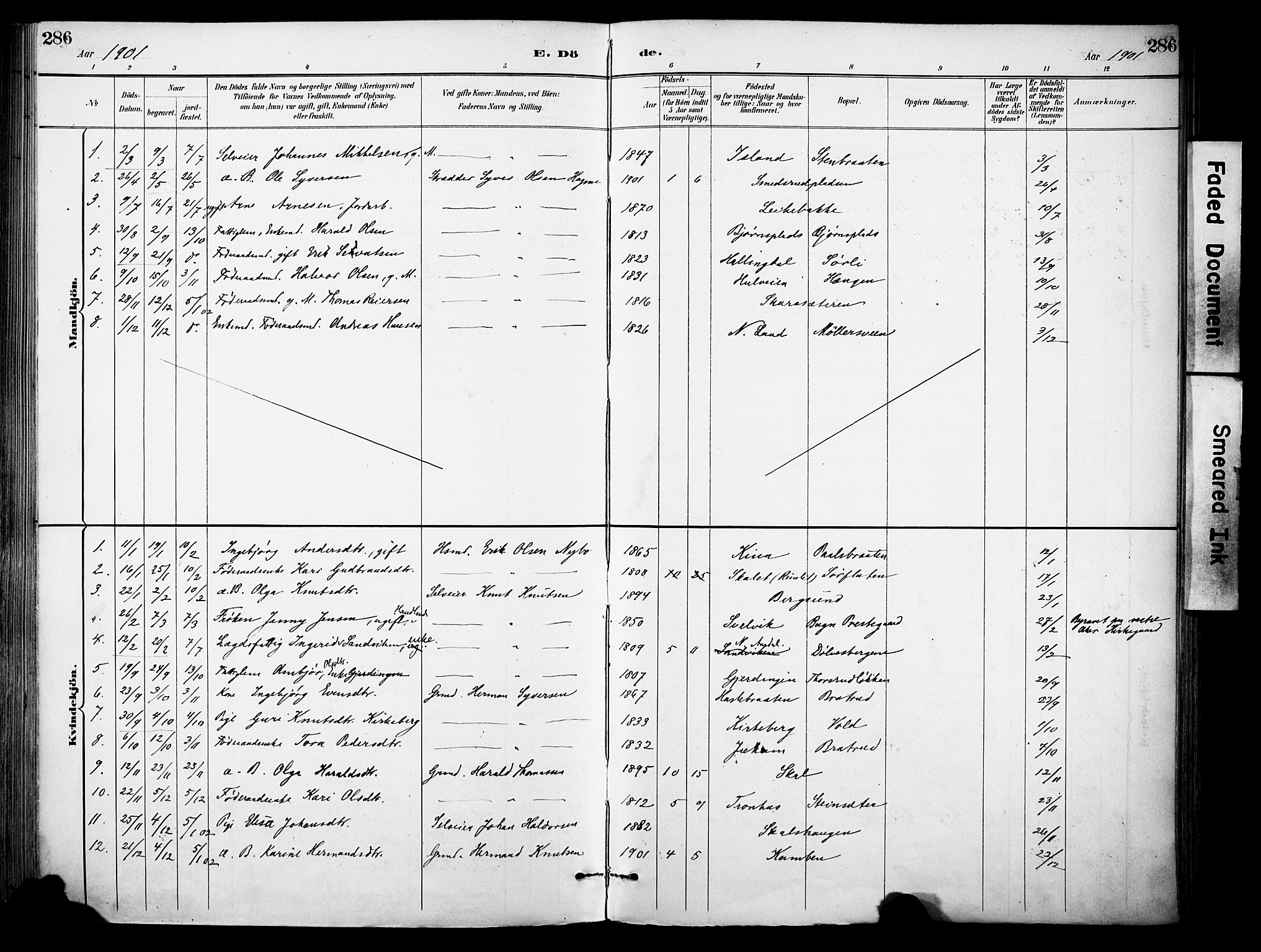 Sør-Aurdal prestekontor, SAH/PREST-128/H/Ha/Haa/L0009: Parish register (official) no. 9, 1886-1906, p. 286