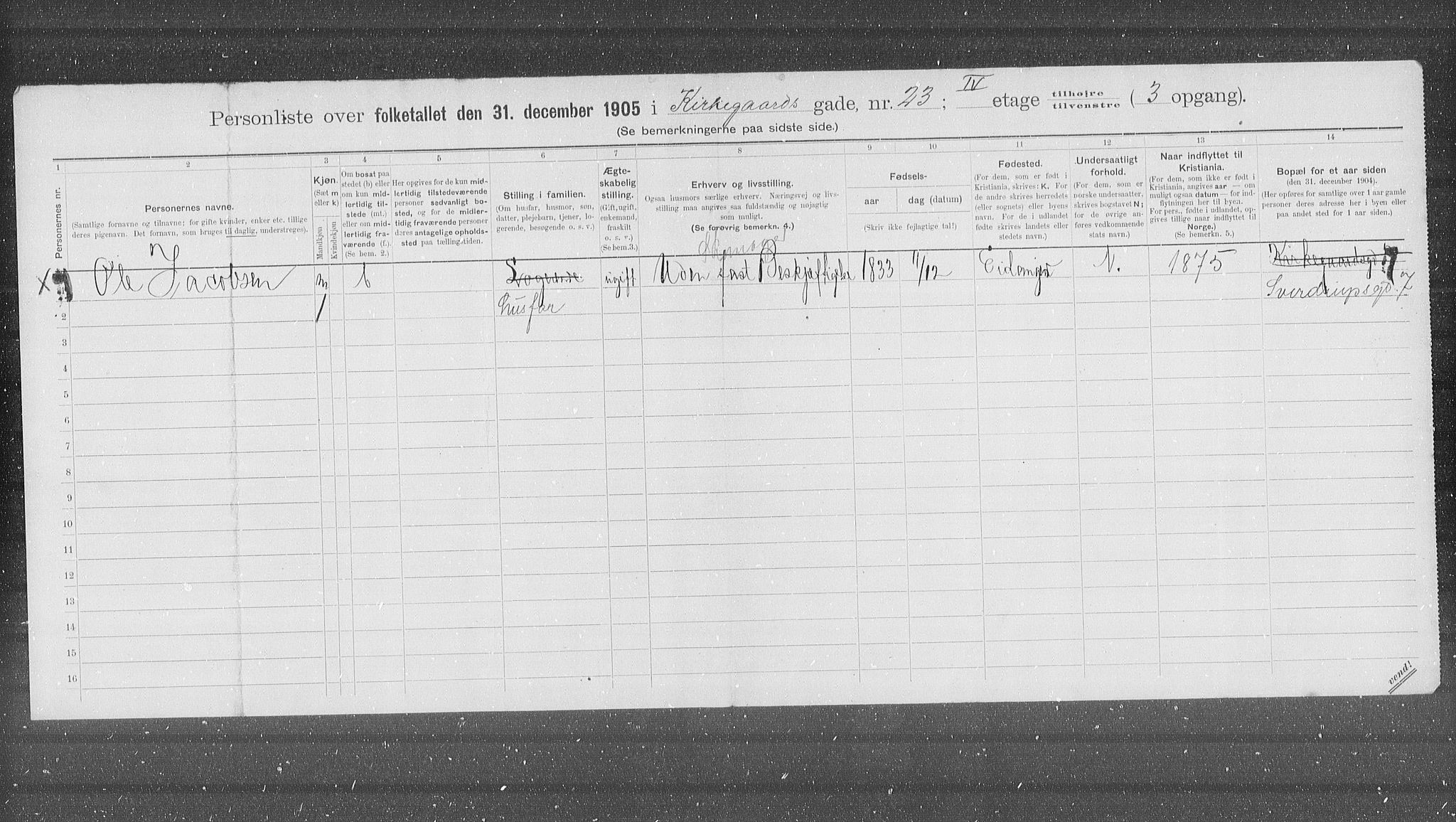 OBA, Municipal Census 1905 for Kristiania, 1905, p. 26601