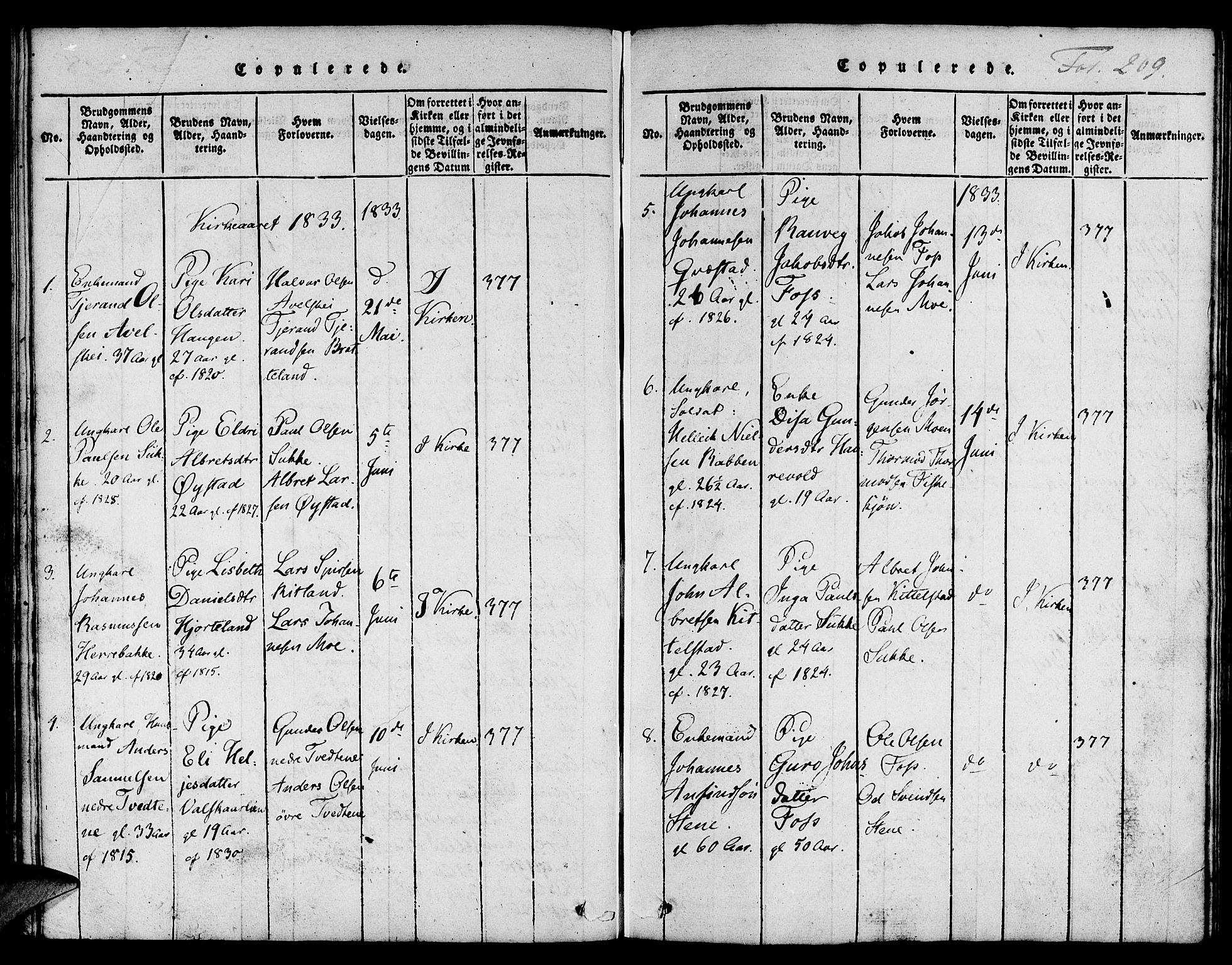 Suldal sokneprestkontor, SAST/A-101845/01/IV/L0006: Parish register (official) no. A 6, 1816-1836, p. 209