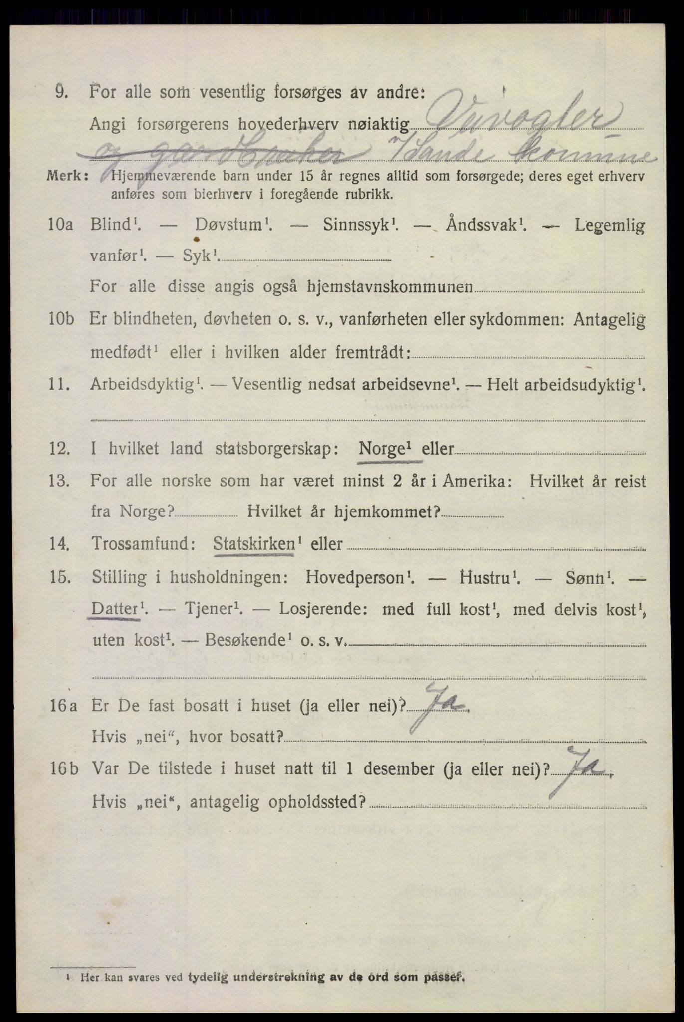 SAKO, 1920 census for Sande, 1920, p. 5885