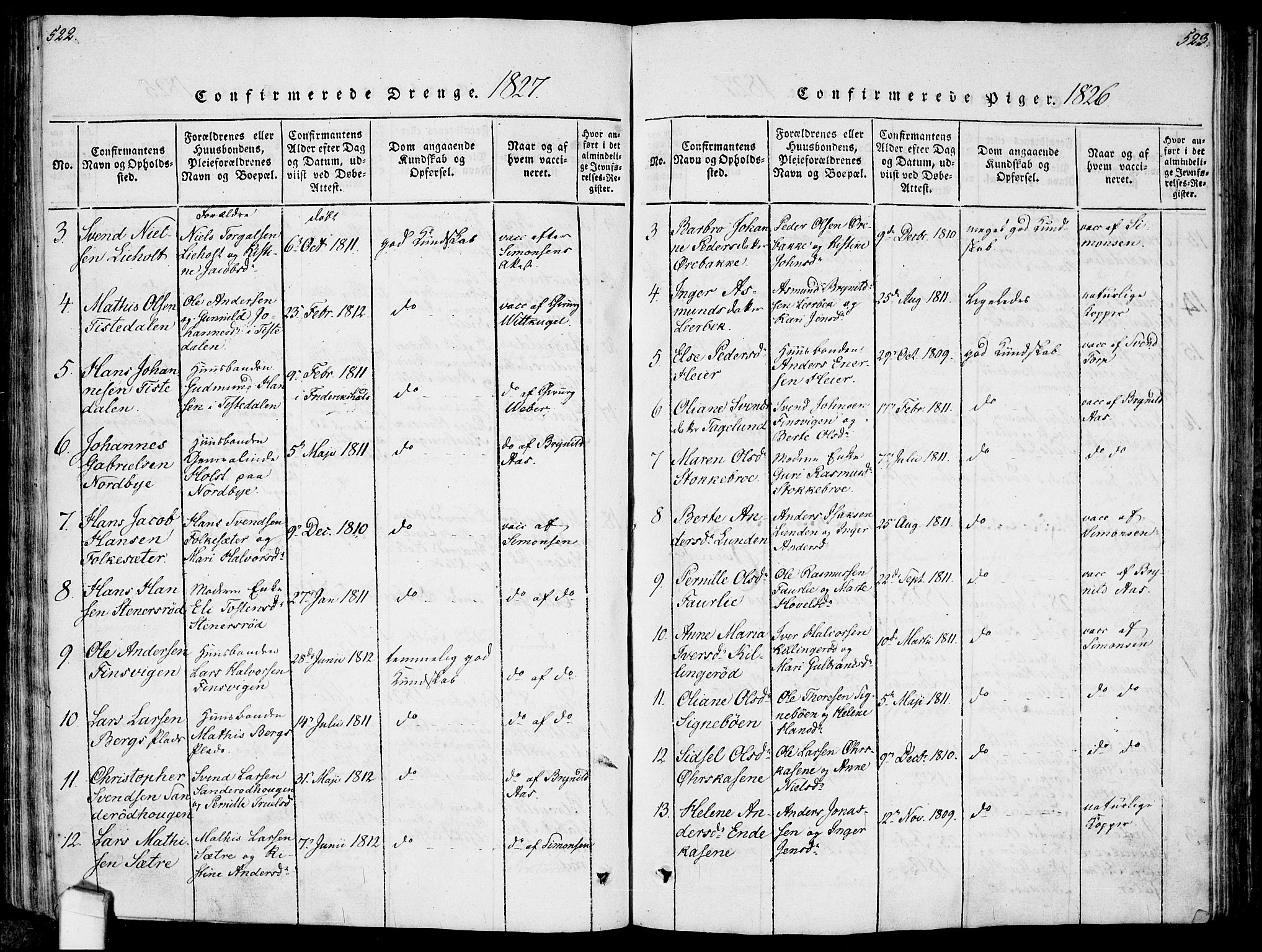 Idd prestekontor Kirkebøker, AV/SAO-A-10911/F/Fc/L0002: Parish register (official) no. III 2, 1815-1831, p. 522-523