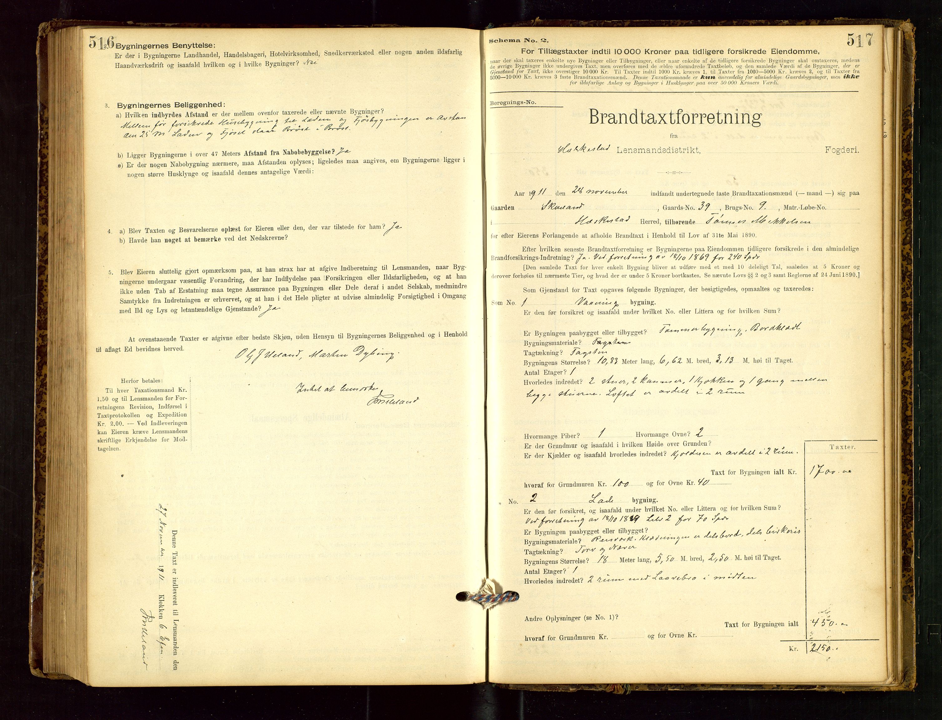 Heskestad lensmannskontor, SAST/A-100304/Gob/L0001: "Brandtaxationsprotokol", 1894-1915, p. 516-517