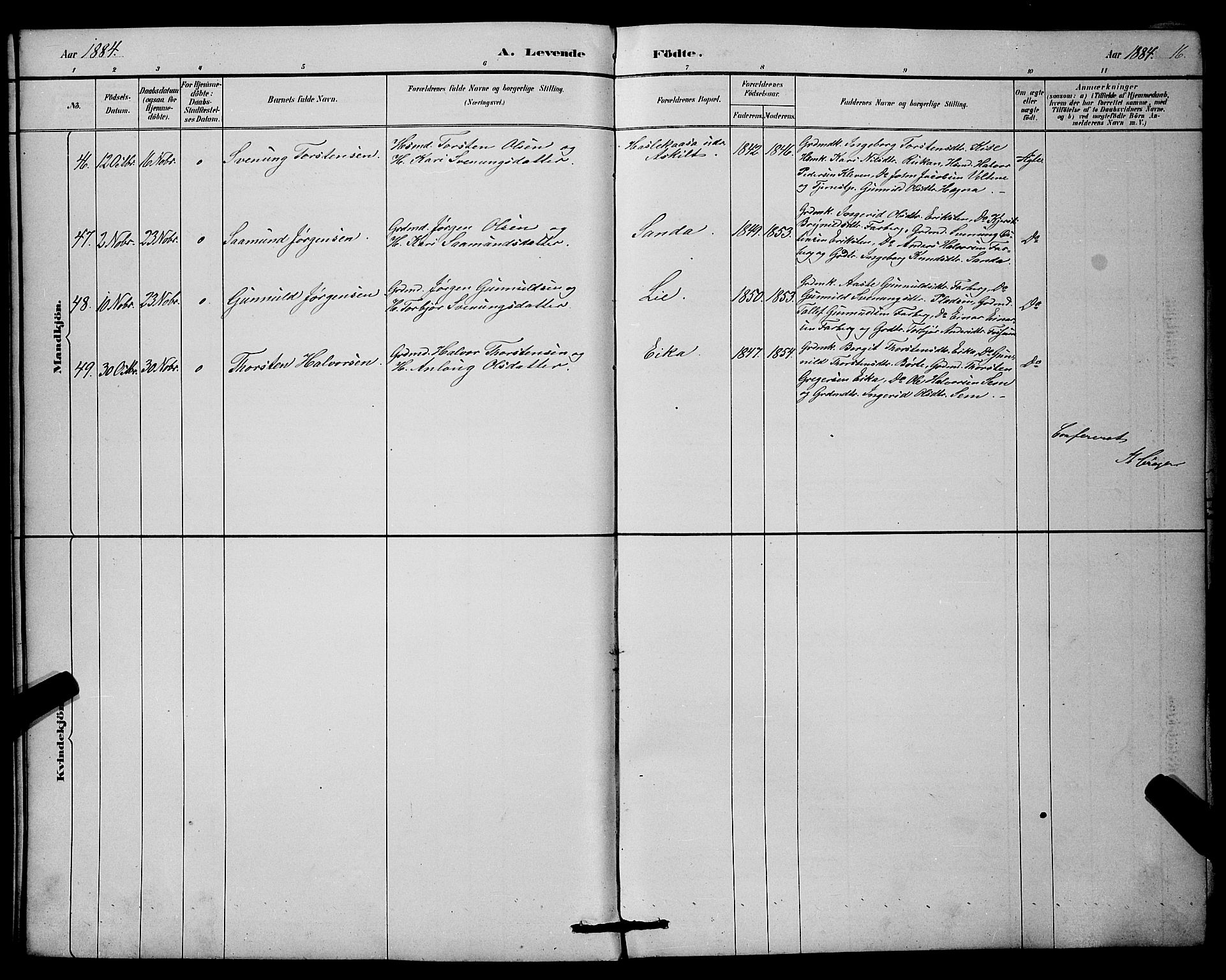 Bø kirkebøker, SAKO/A-257/G/Ga/L0005: Parish register (copy) no. 5, 1883-1897, p. 16