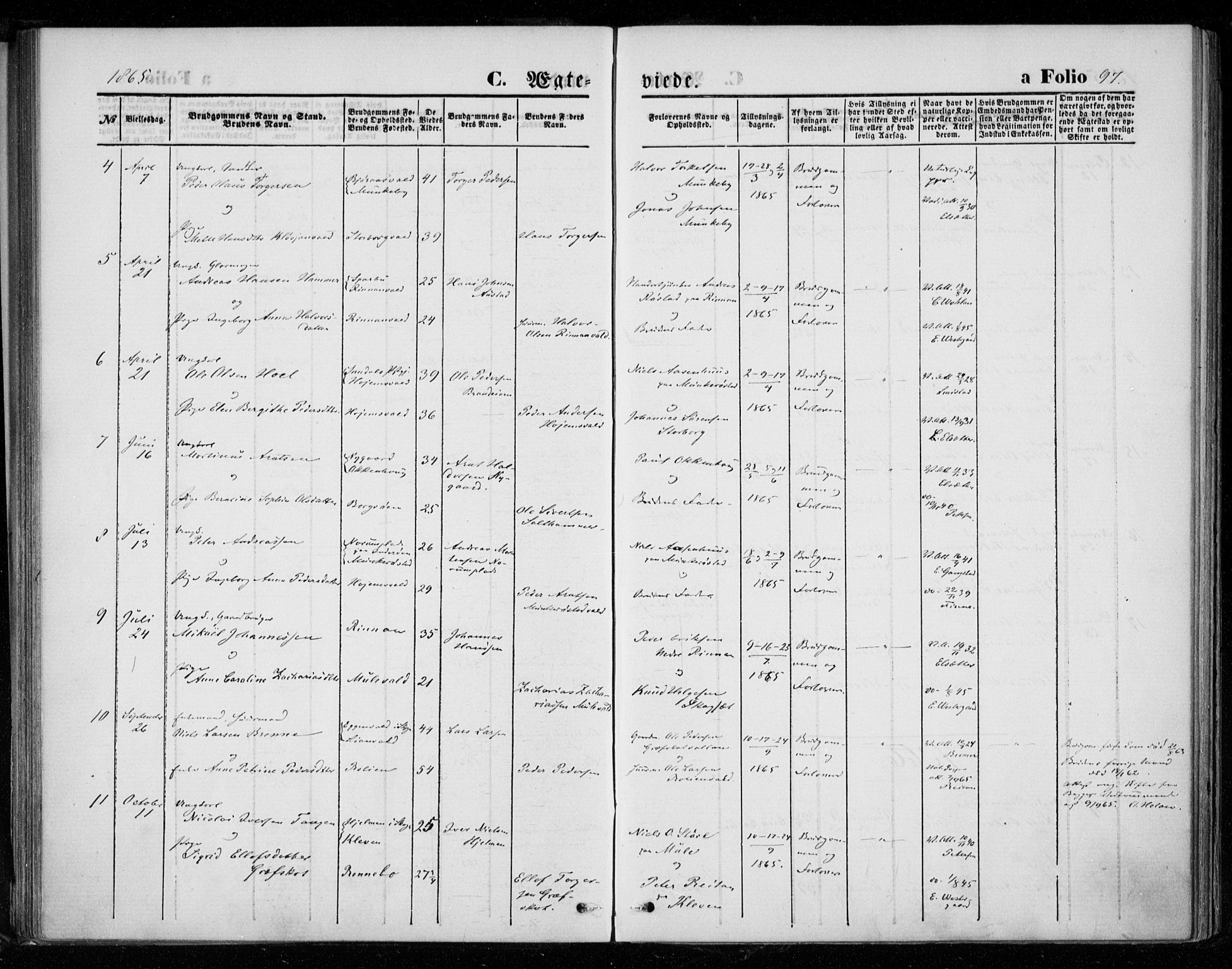 Ministerialprotokoller, klokkerbøker og fødselsregistre - Nord-Trøndelag, SAT/A-1458/721/L0206: Parish register (official) no. 721A01, 1864-1874, p. 97