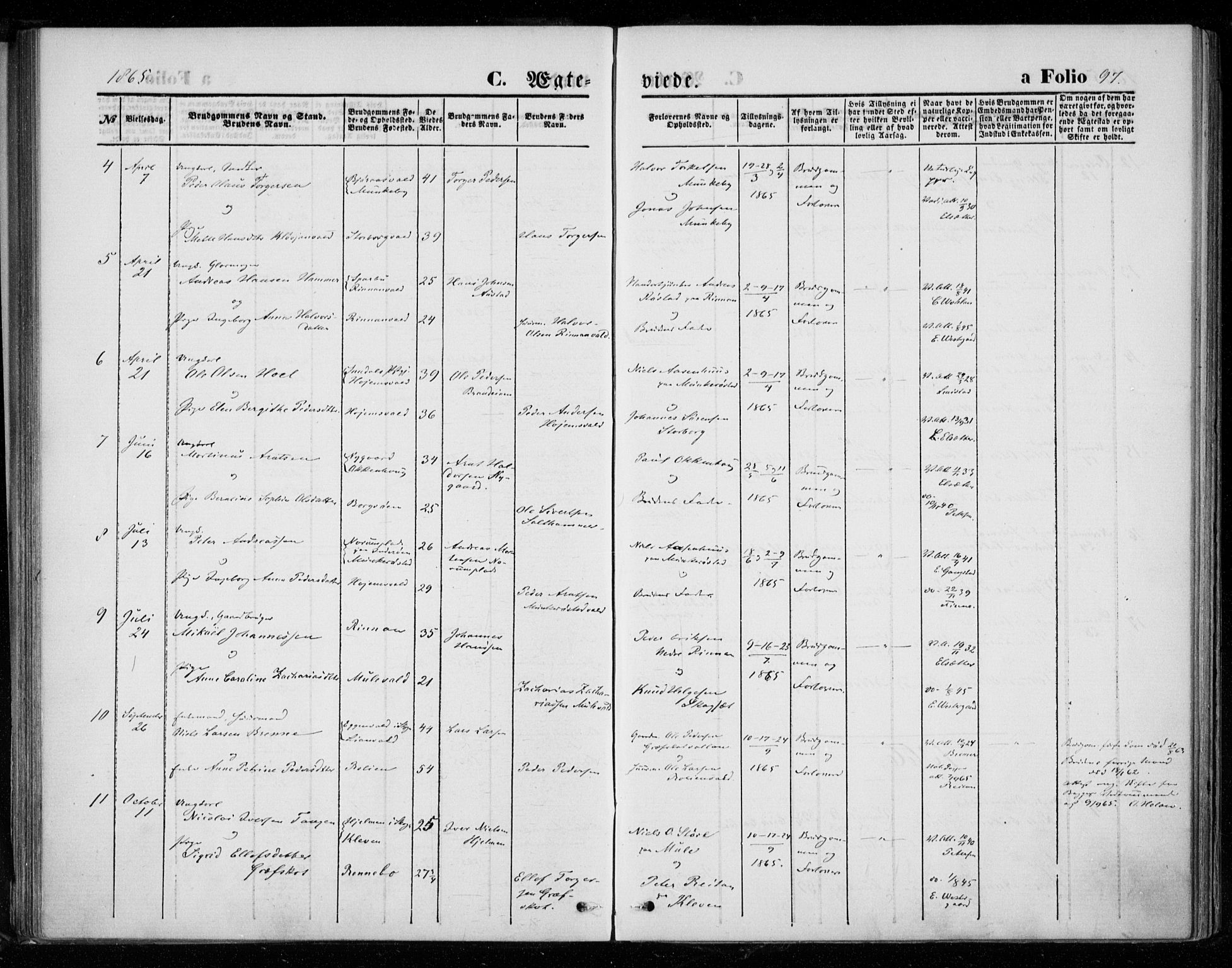 Ministerialprotokoller, klokkerbøker og fødselsregistre - Nord-Trøndelag, AV/SAT-A-1458/721/L0206: Parish register (official) no. 721A01, 1864-1874, p. 97