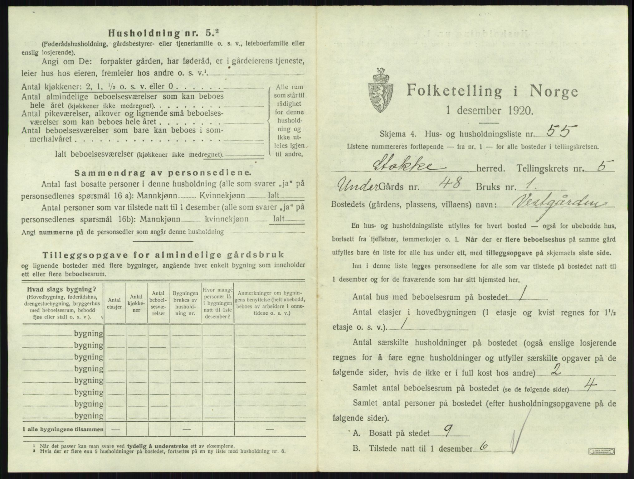 SAKO, 1920 census for Stokke, 1920, p. 1091