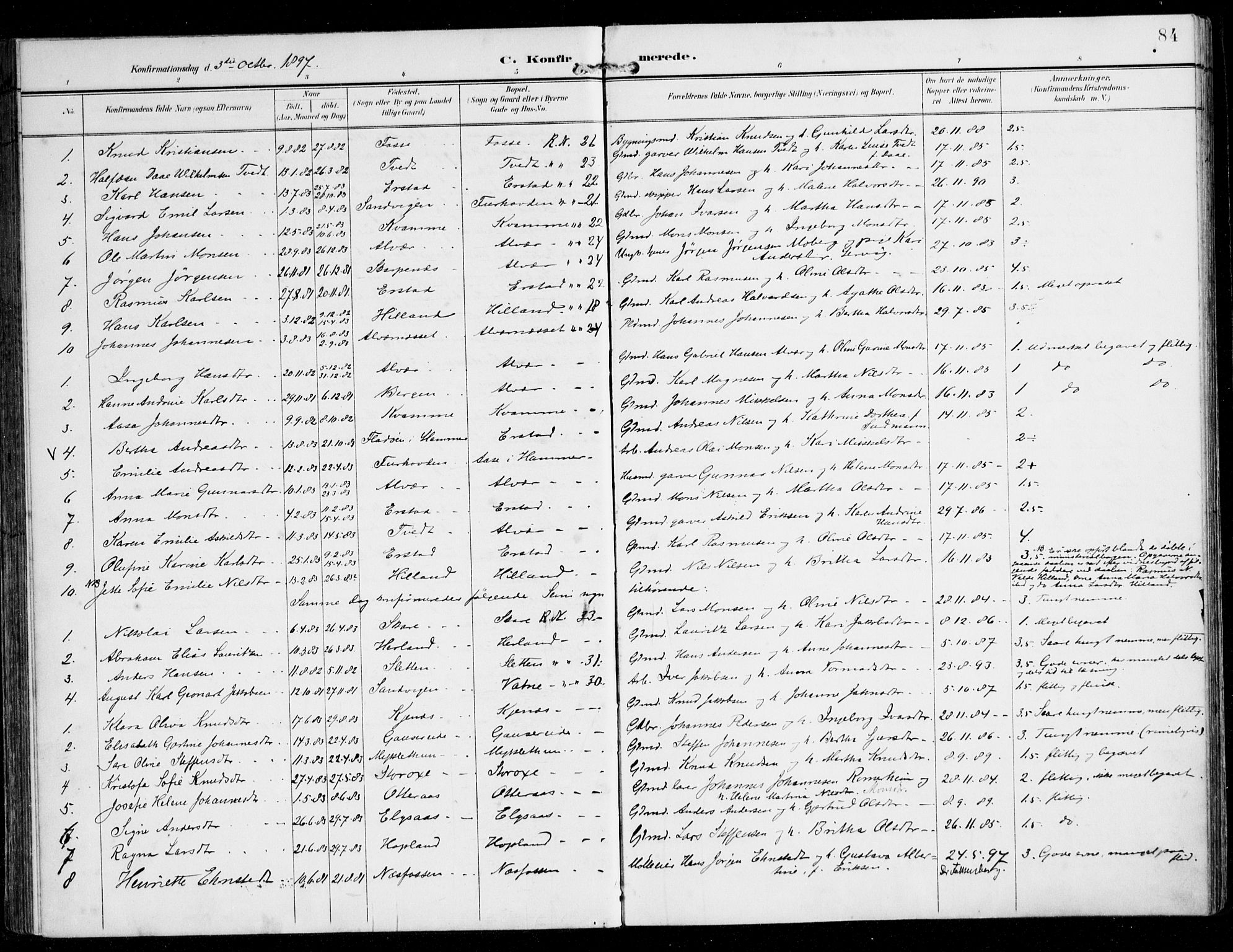 Alversund Sokneprestembete, SAB/A-73901/H/Ha/Haa/Haaa/L0003: Parish register (official) no. A 3, 1897-1926, p. 84