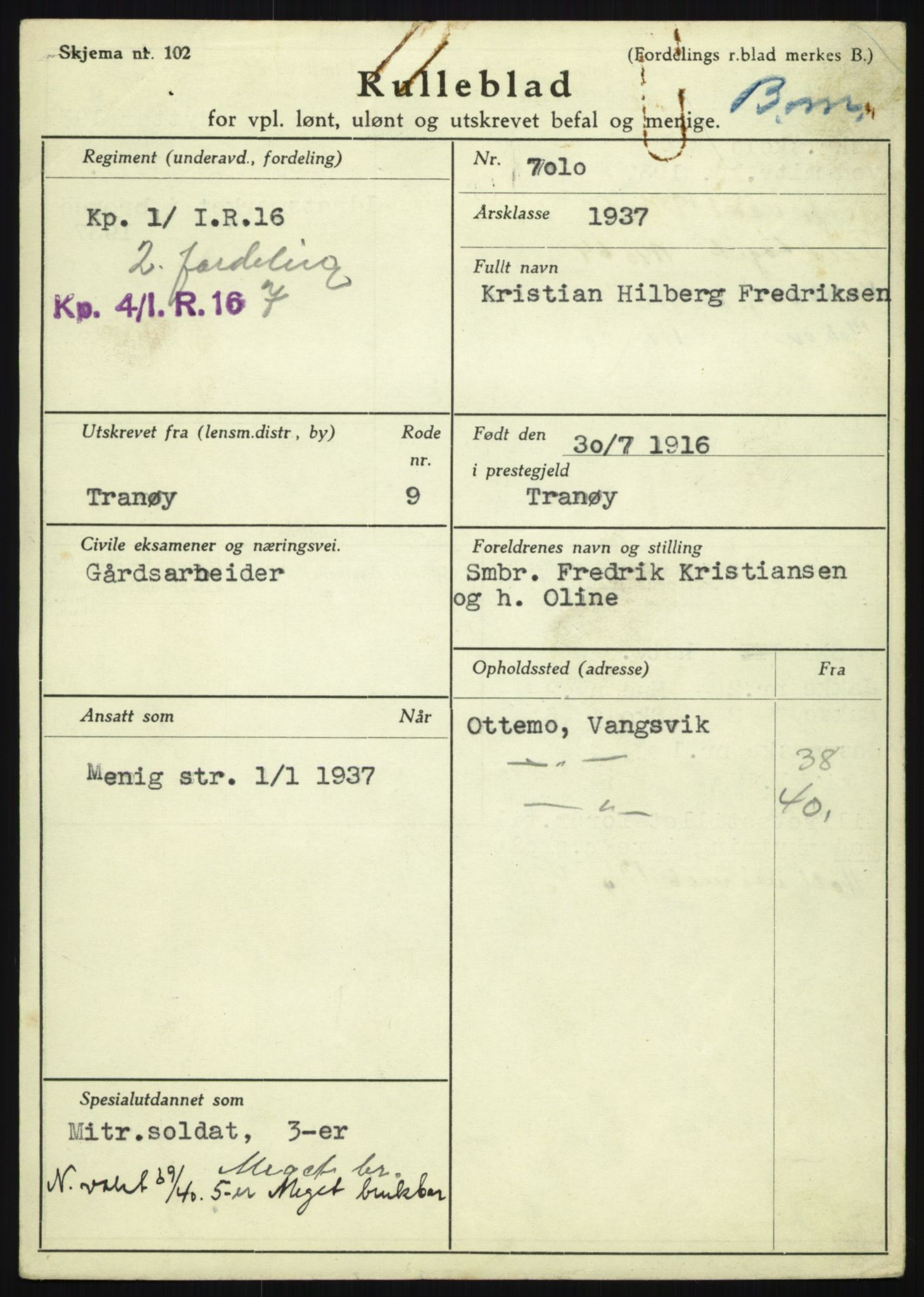 Forsvaret, Troms infanteriregiment nr. 16, AV/RA-RAFA-3146/P/Pa/L0021: Rulleblad for regimentets menige mannskaper, årsklasse 1937, 1937, p. 183