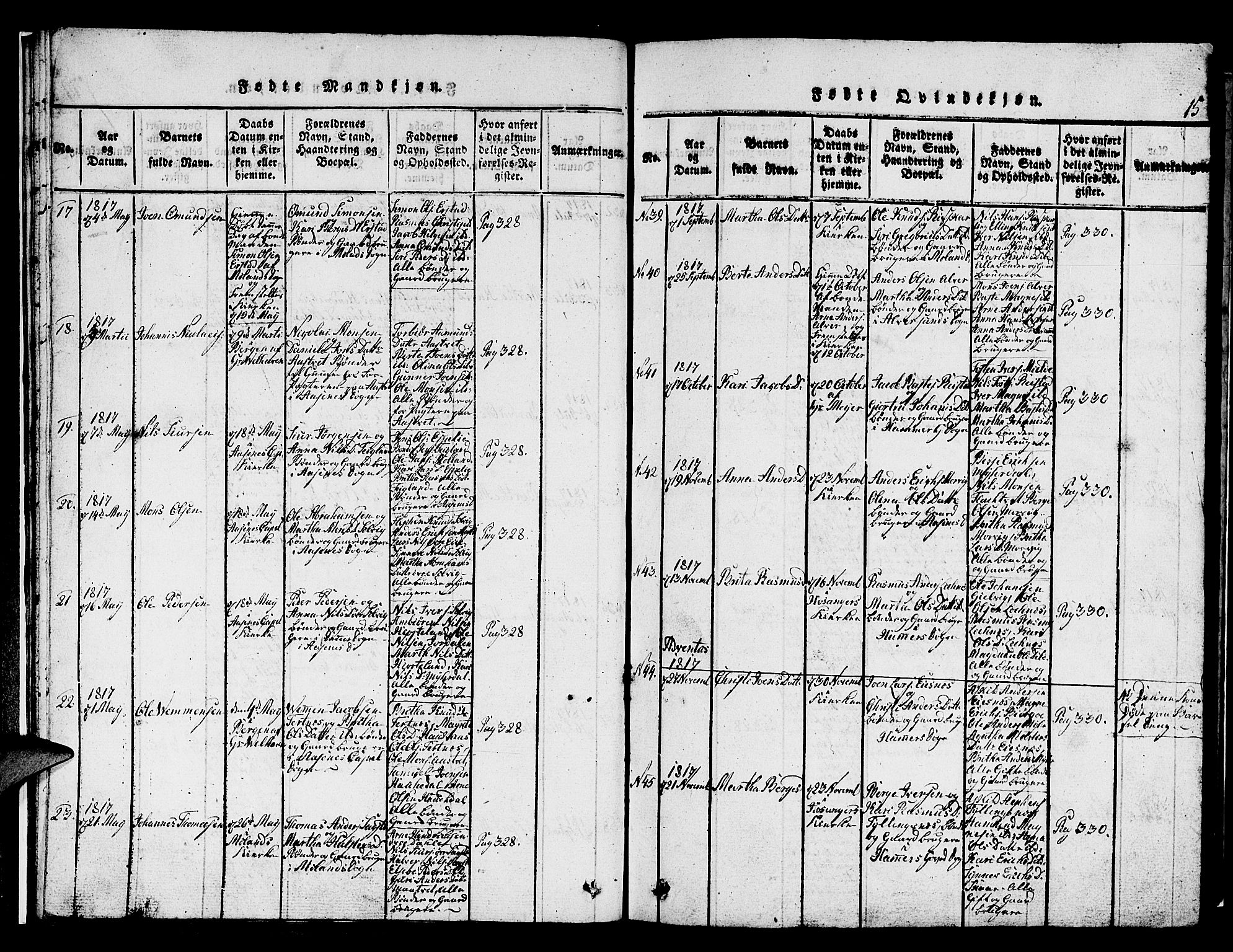 Hamre sokneprestembete, AV/SAB-A-75501/H/Ha/Hab: Parish register (copy) no. A 1, 1816-1826, p. 15