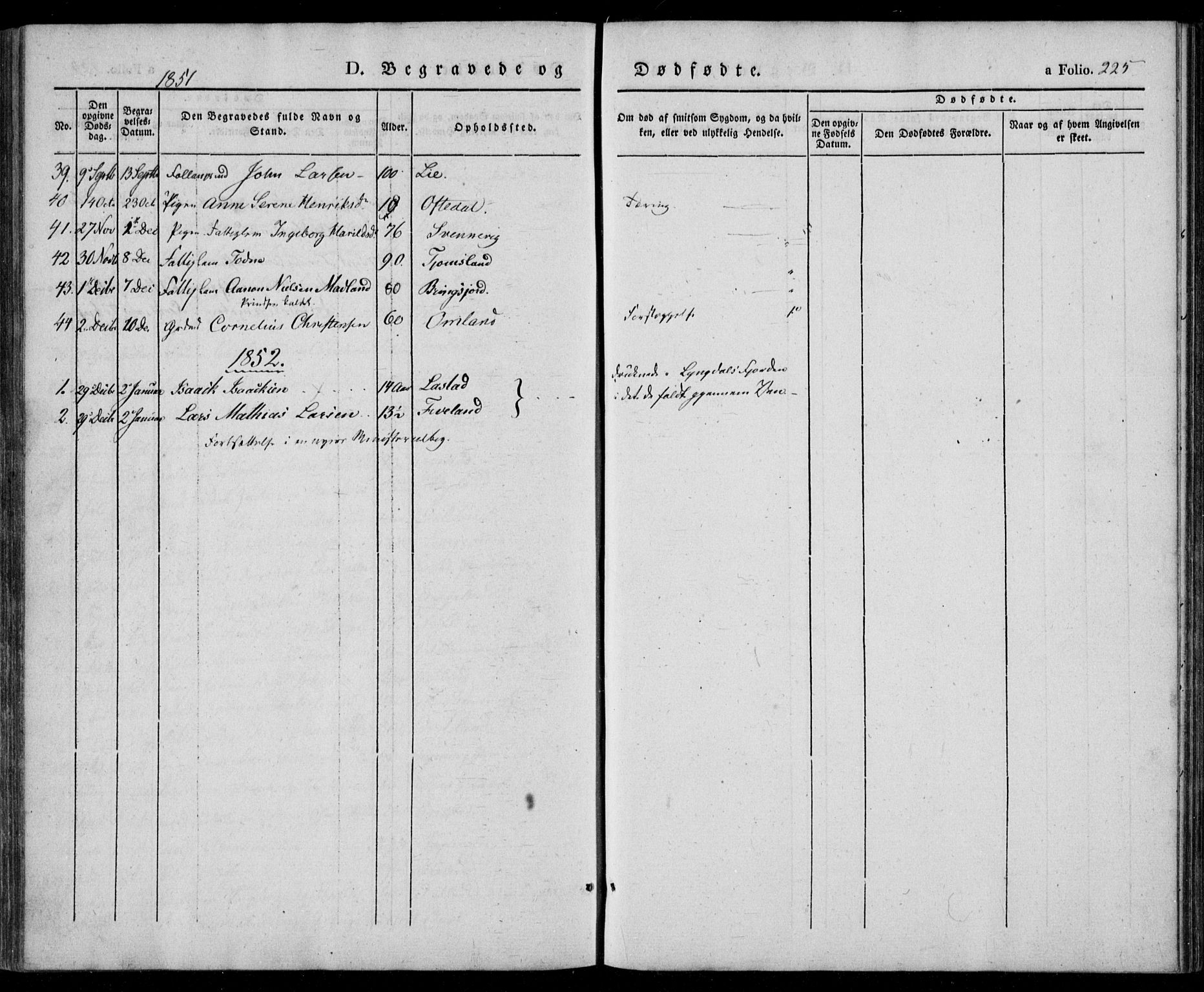 Lyngdal sokneprestkontor, AV/SAK-1111-0029/F/Fa/Fac/L0008: Parish register (official) no. A 8, 1837-1852, p. 225