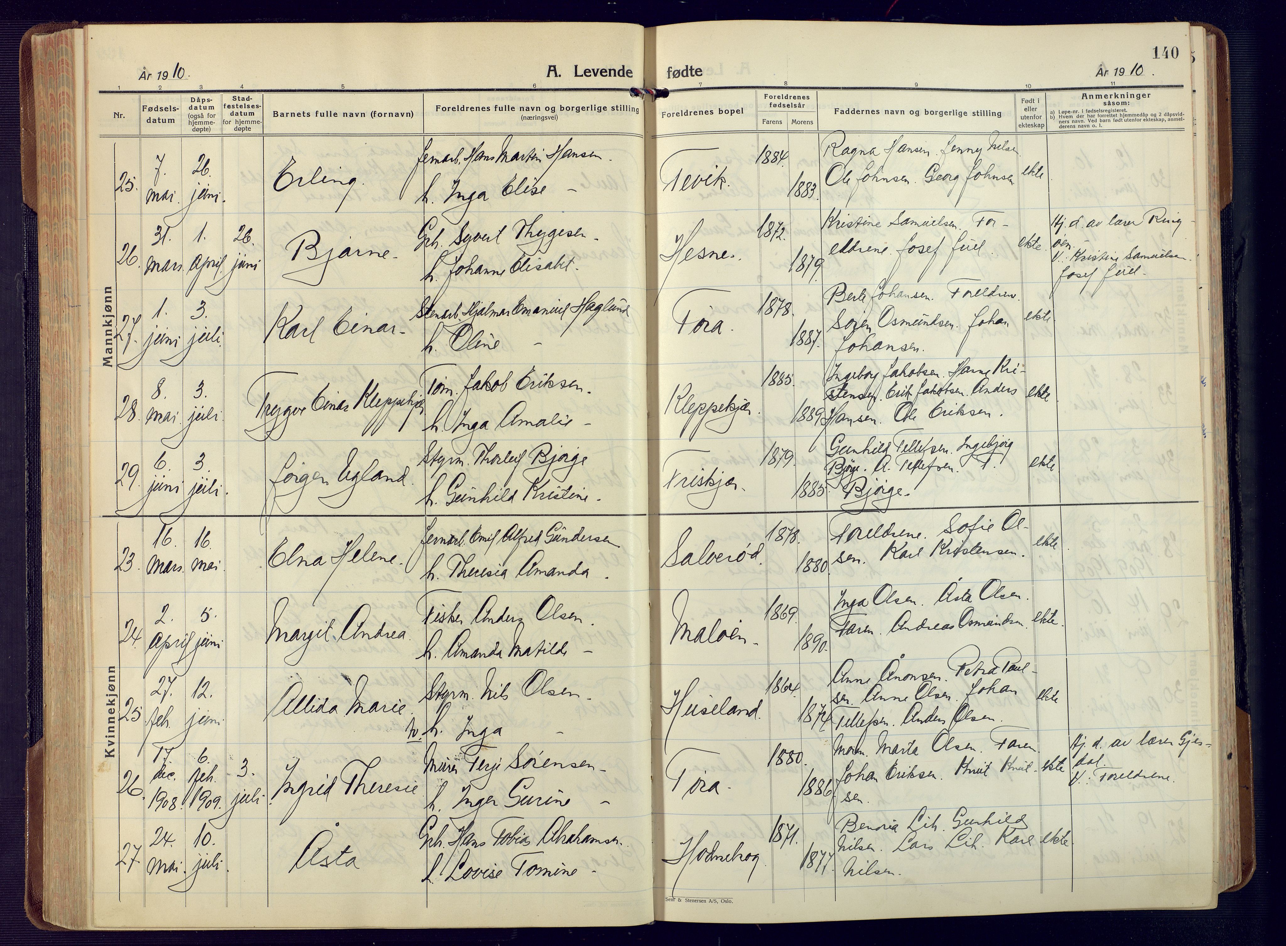 Fjære sokneprestkontor, AV/SAK-1111-0011/F/Fa/L0004: Parish register (official) no. A 4, 1902-1925, p. 140