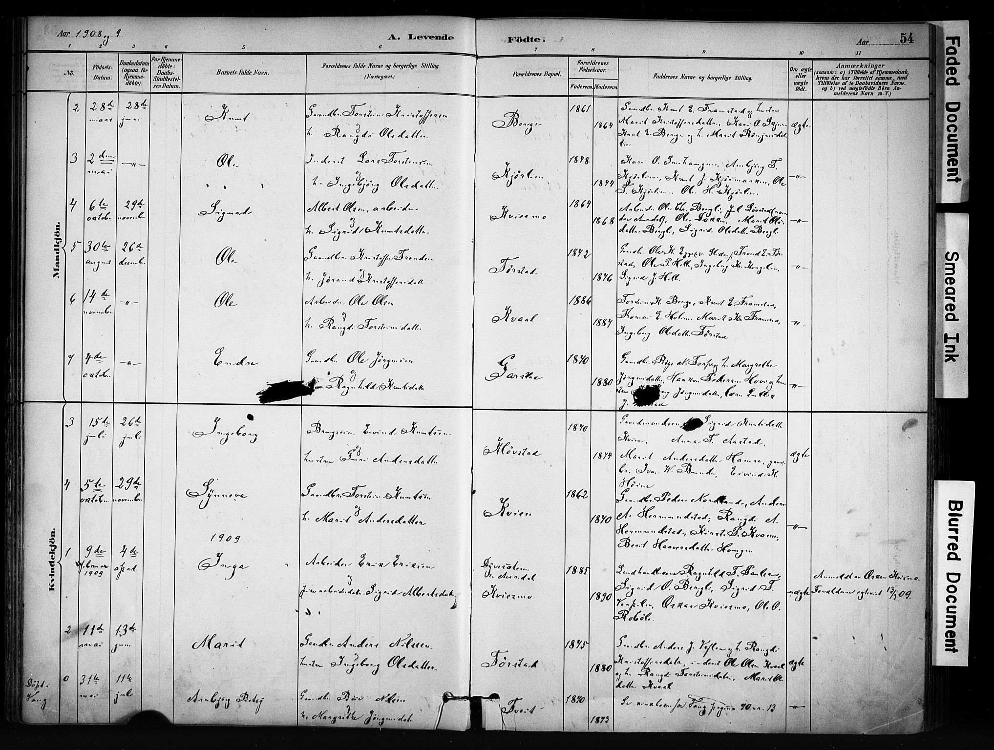 Vang prestekontor, Valdres, SAH/PREST-140/H/Ha/L0009: Parish register (official) no. 9, 1882-1914, p. 54