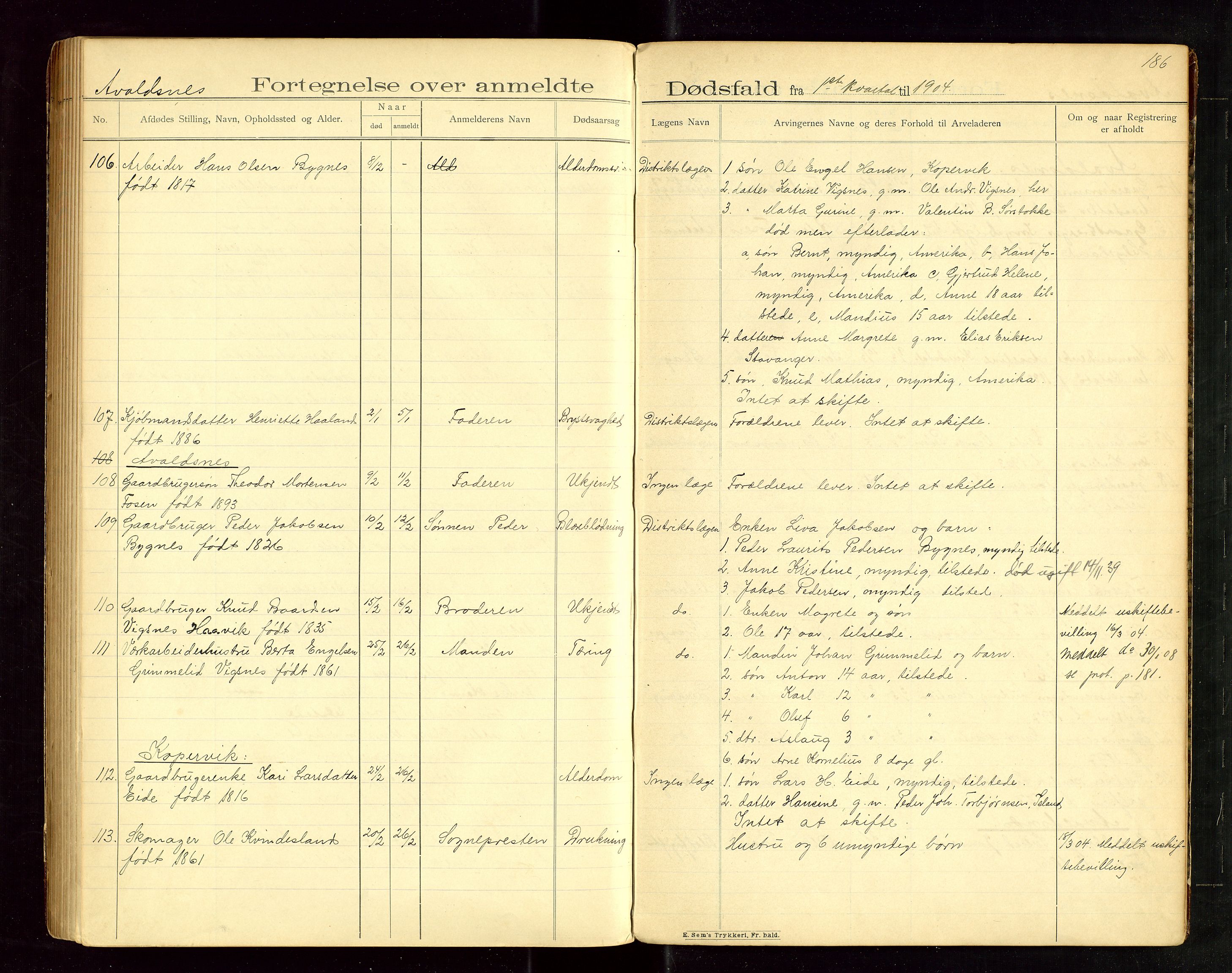 Karmsund sorenskriveri, AV/SAST-A-100311/01/IV/IVAB/L0003: DØDSFALLSPROTOKOLL, 1902-1905, p. 185-186