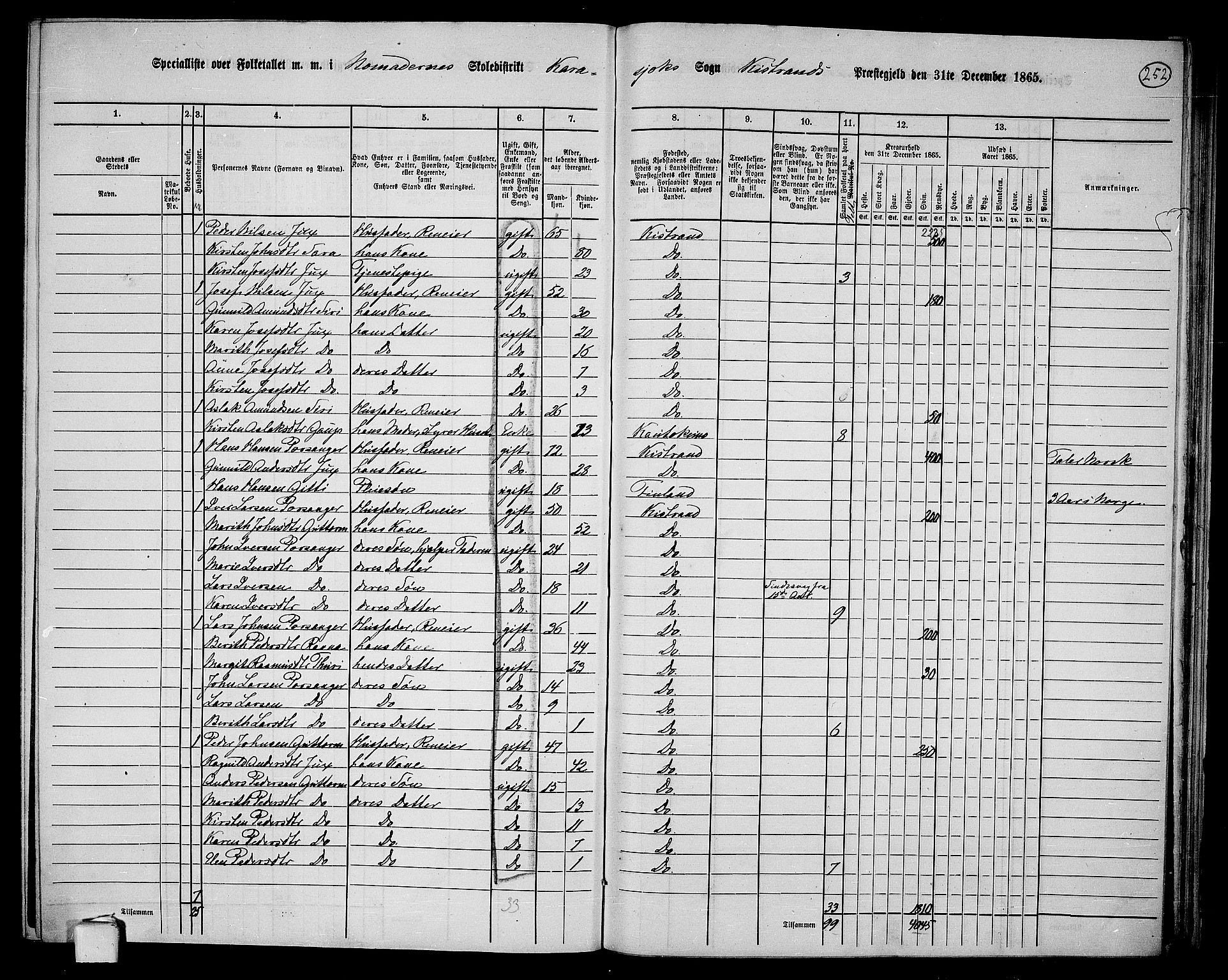 RA, 1865 census for Kistrand, 1865, p. 88