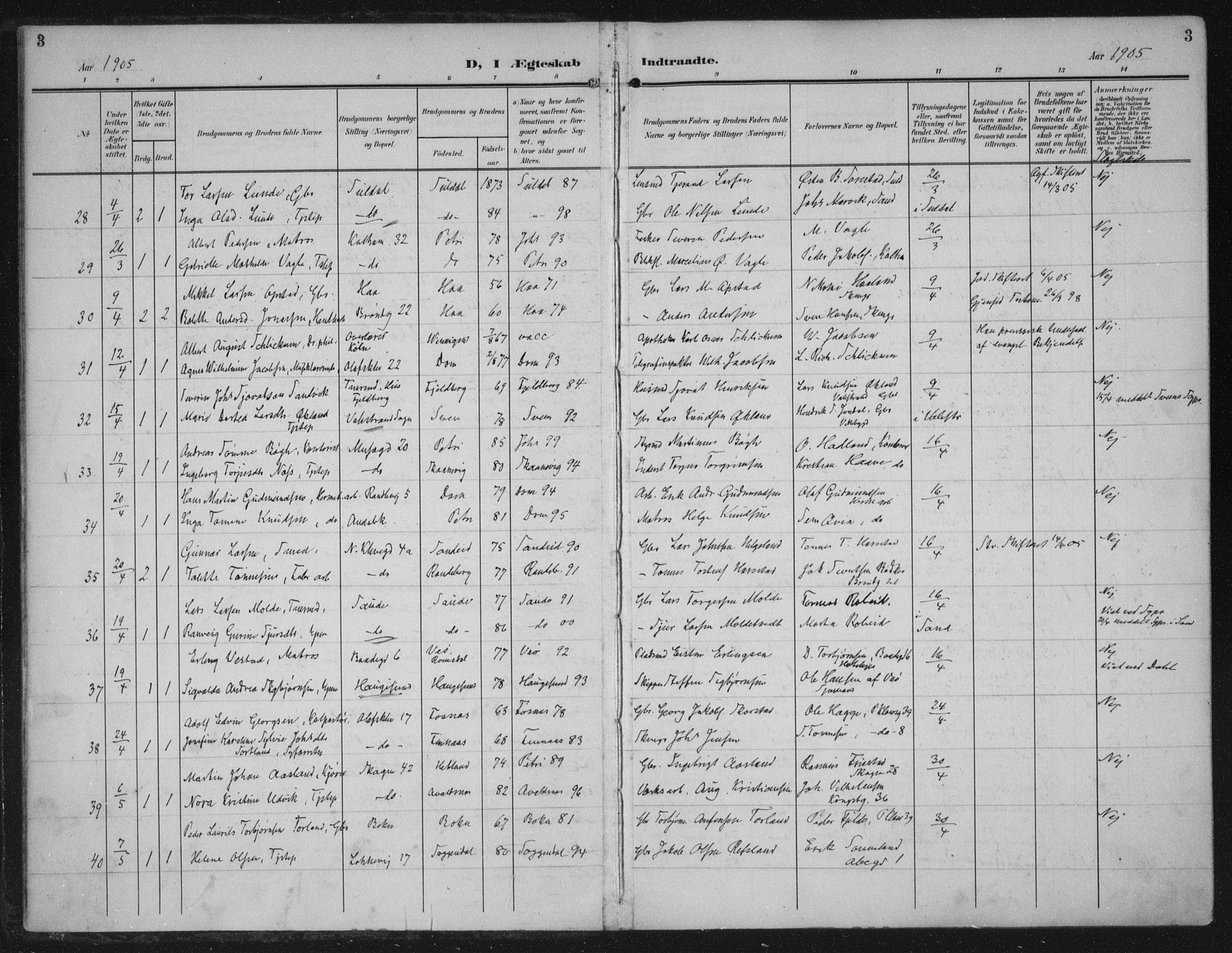 Domkirken sokneprestkontor, SAST/A-101812/002/A/L0016: Parish register (official) no. A 33, 1905-1922, p. 3