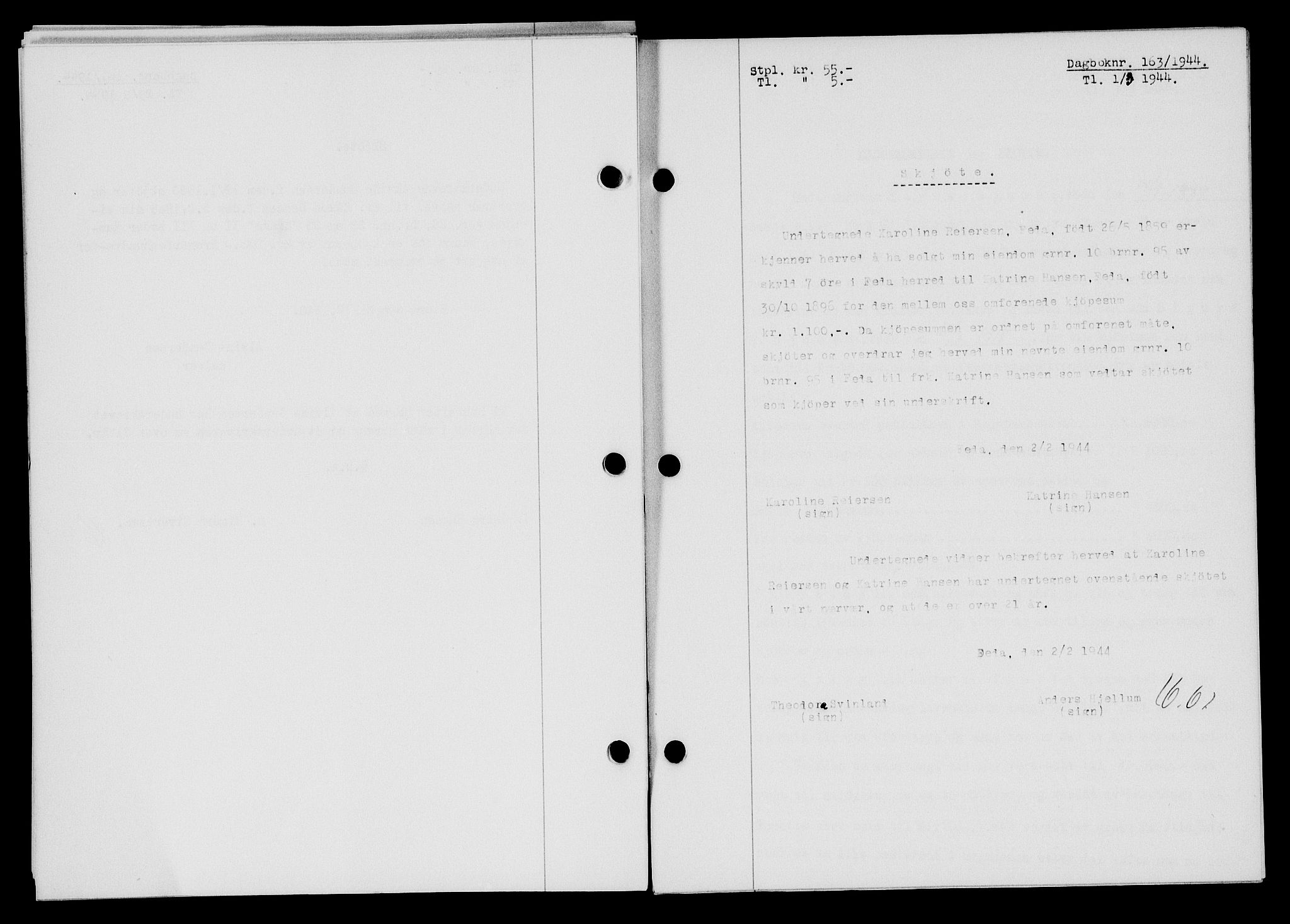 Flekkefjord sorenskriveri, SAK/1221-0001/G/Gb/Gba/L0059: Mortgage book no. A-7, 1944-1945, Diary no: : 163/1944