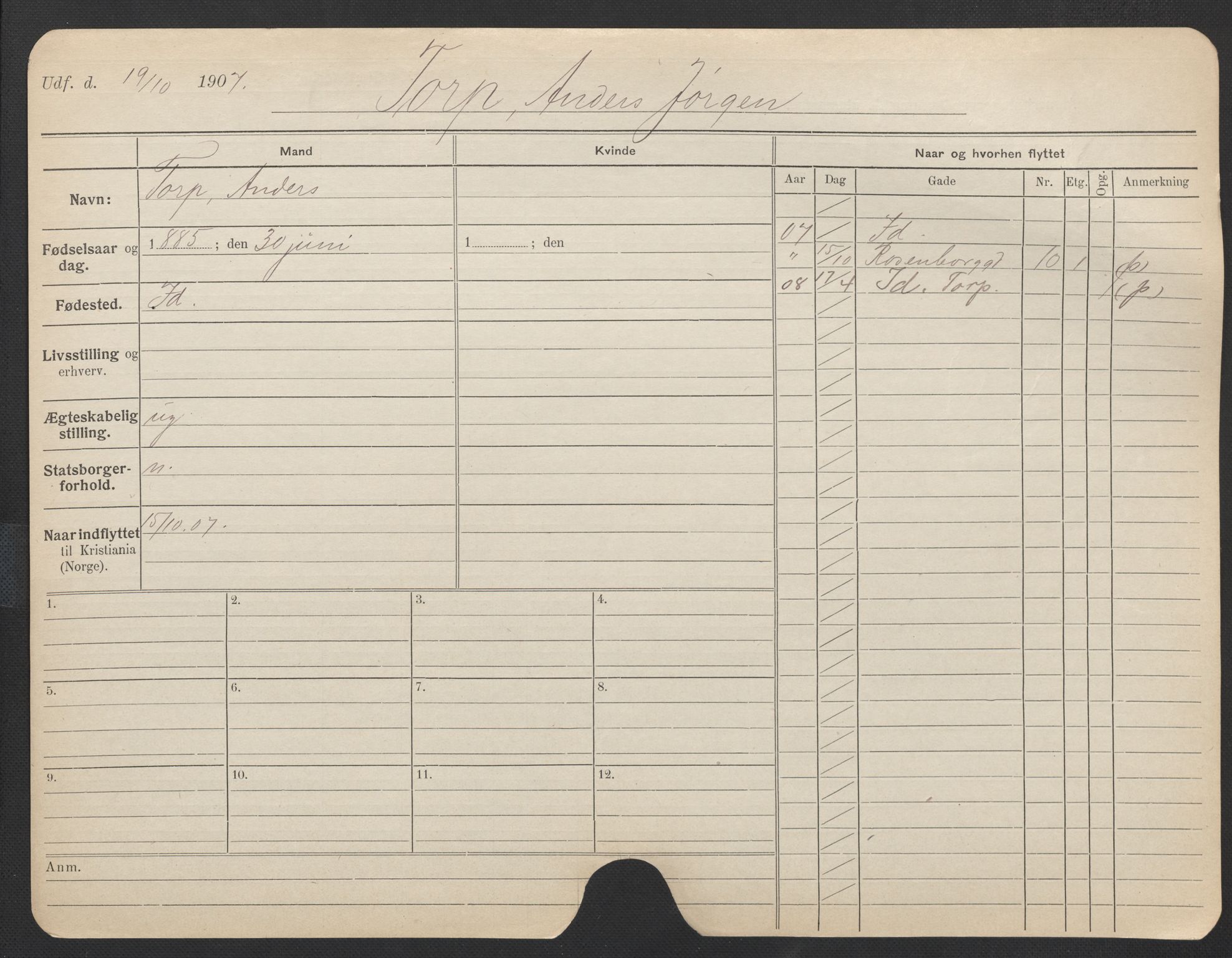 Oslo folkeregister, Registerkort, AV/SAO-A-11715/F/Fa/Fac/L0011: Menn, 1906-1914, p. 277a