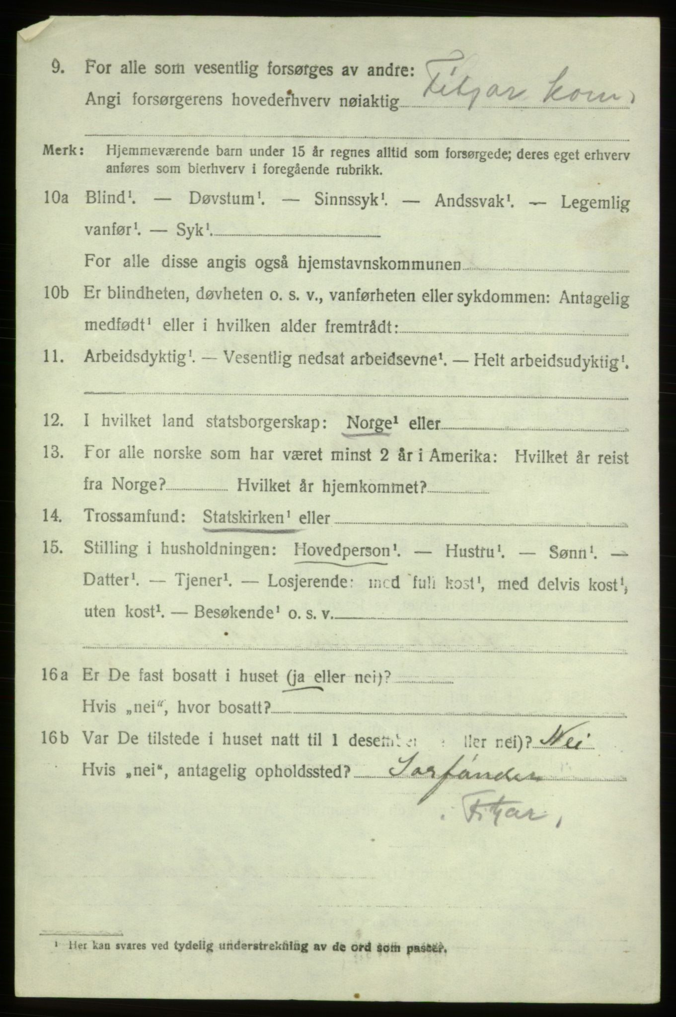 SAB, 1920 census for Fitjar, 1920, p. 2749