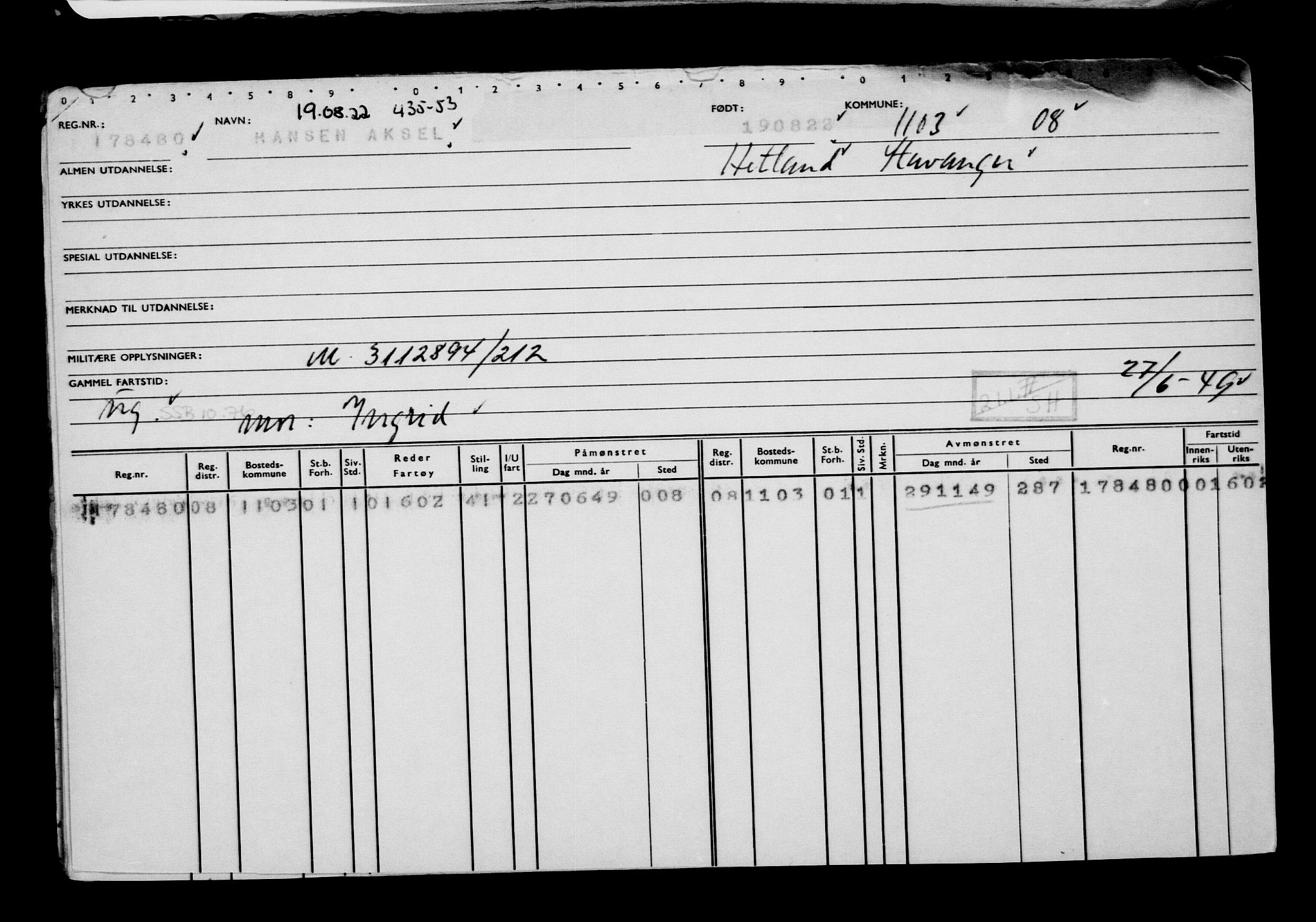 Direktoratet for sjømenn, AV/RA-S-3545/G/Gb/L0209: Hovedkort, 1922, p. 691