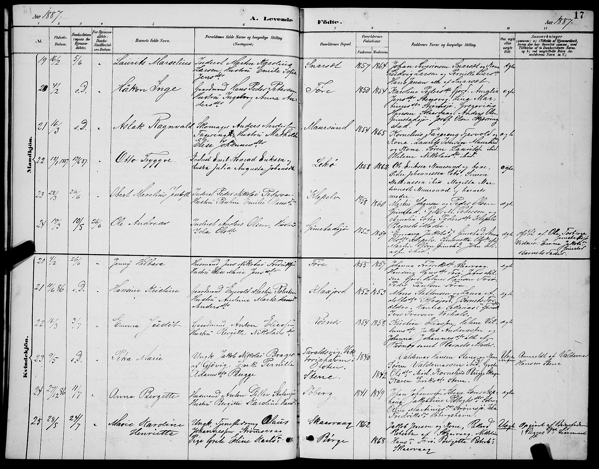 Ministerialprotokoller, klokkerbøker og fødselsregistre - Nordland, AV/SAT-A-1459/891/L1315: Parish register (copy) no. 891C04, 1886-1893, p. 17