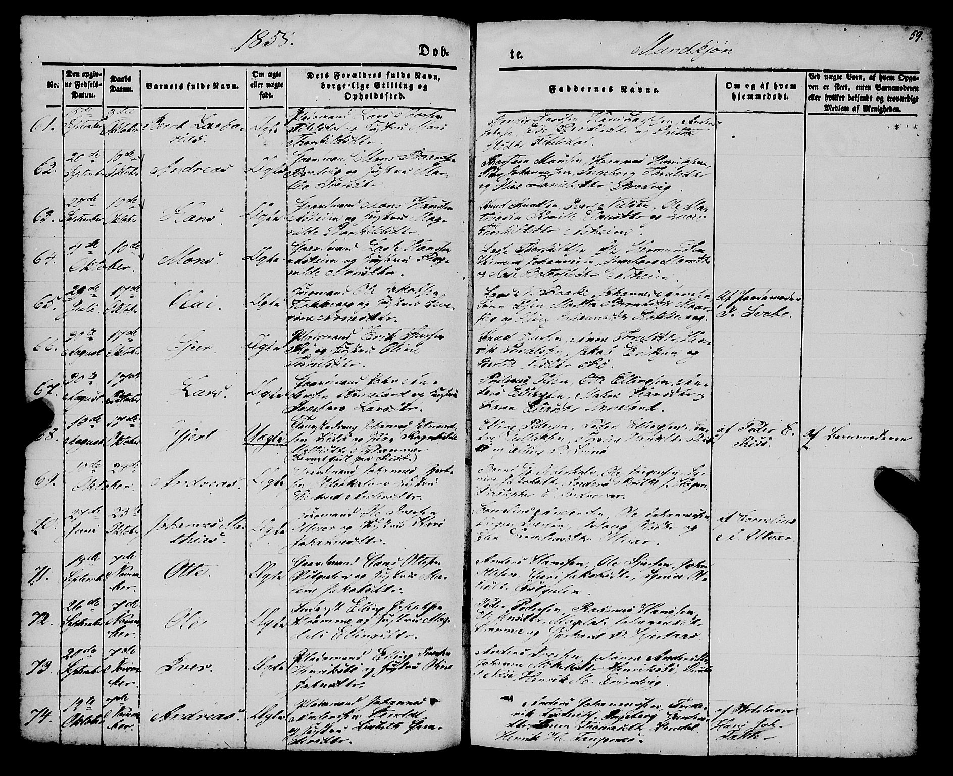 Gulen sokneprestembete, AV/SAB-A-80201/H/Haa/Haaa/L0021: Parish register (official) no. A 21, 1848-1858, p. 59