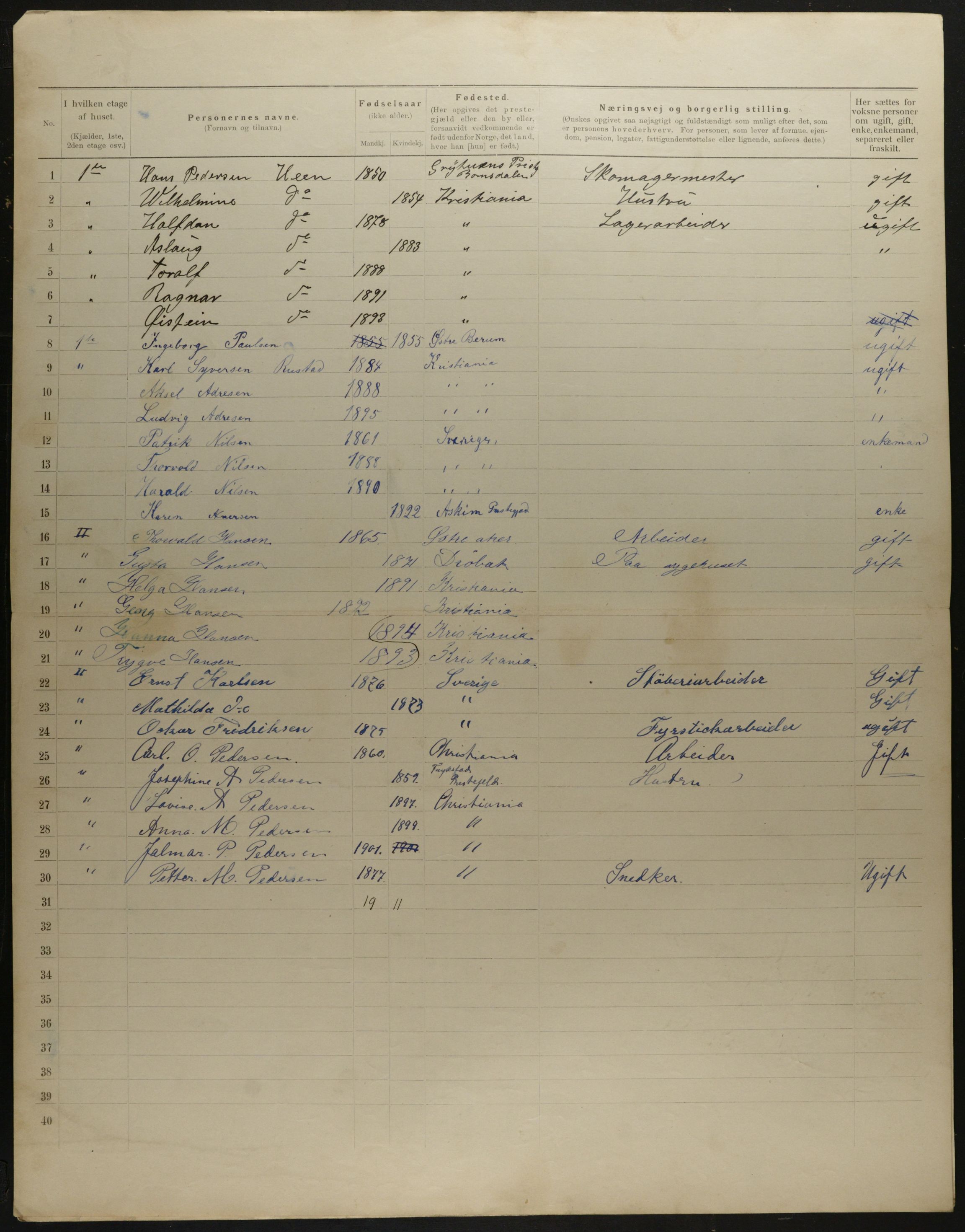 OBA, Municipal Census 1901 for Kristiania, 1901, p. 11605