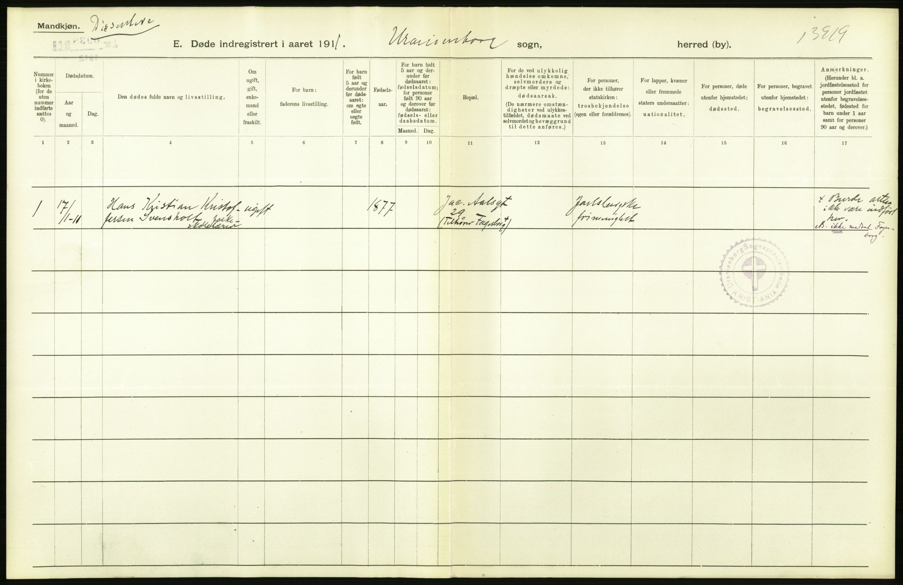 Statistisk sentralbyrå, Sosiodemografiske emner, Befolkning, AV/RA-S-2228/D/Df/Dfb/Dfba/L0009: Kristiania: Døde menn, 1911, p. 180