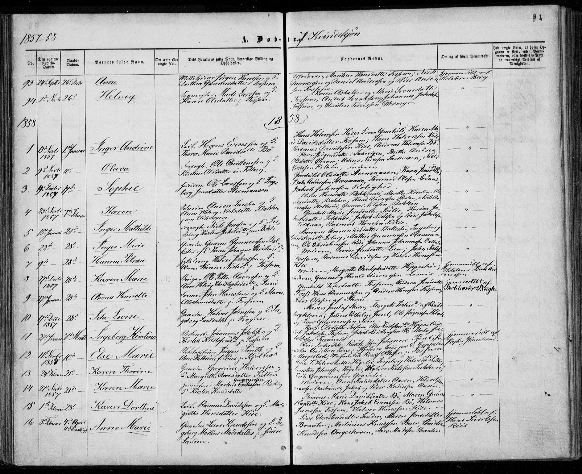 Gjerpen kirkebøker, SAKO/A-265/F/Fa/L0008a: Parish register (official) no. I 8A, 1857-1871, p. 91