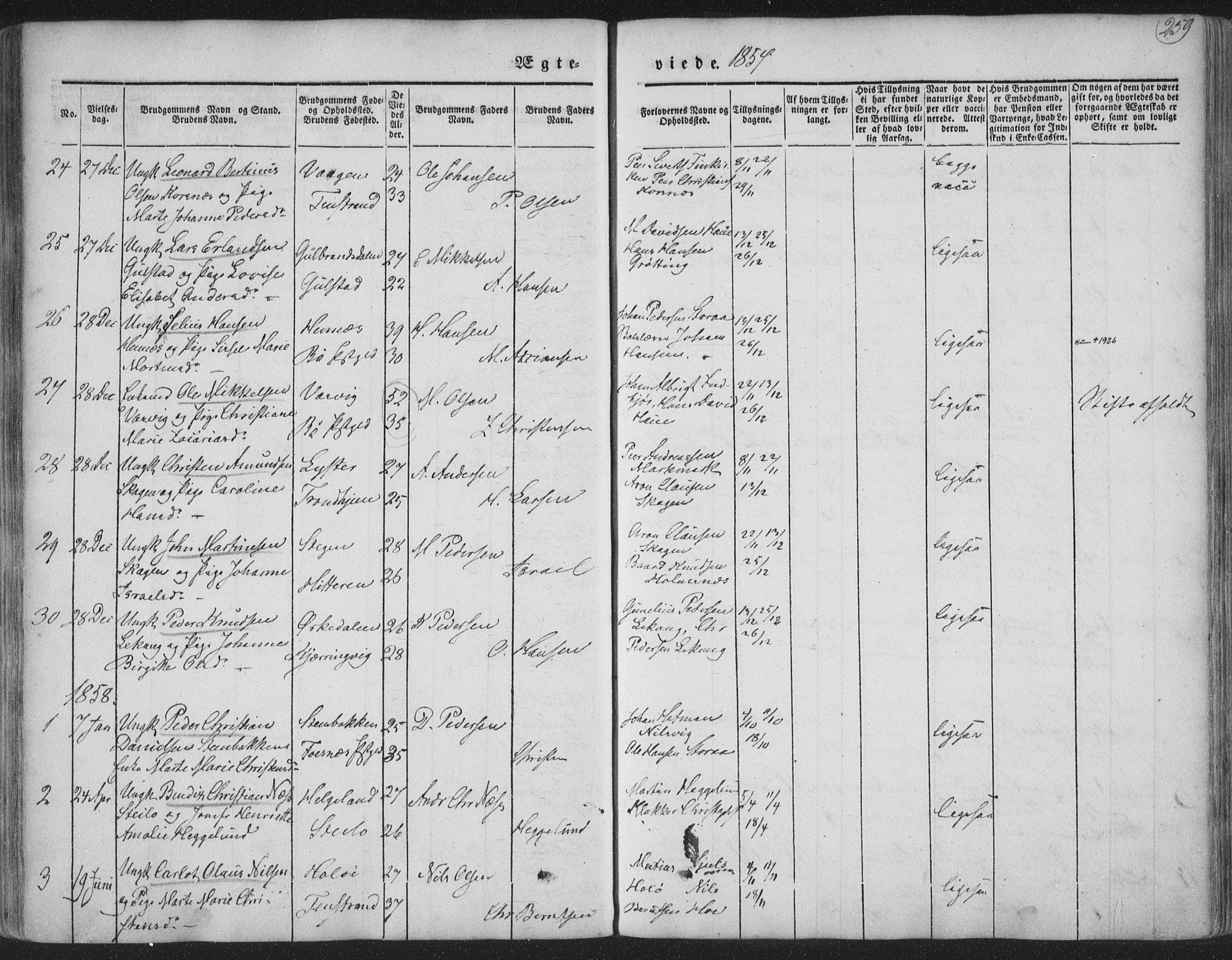 Ministerialprotokoller, klokkerbøker og fødselsregistre - Nordland, AV/SAT-A-1459/888/L1241: Parish register (official) no. 888A07, 1849-1869, p. 259
