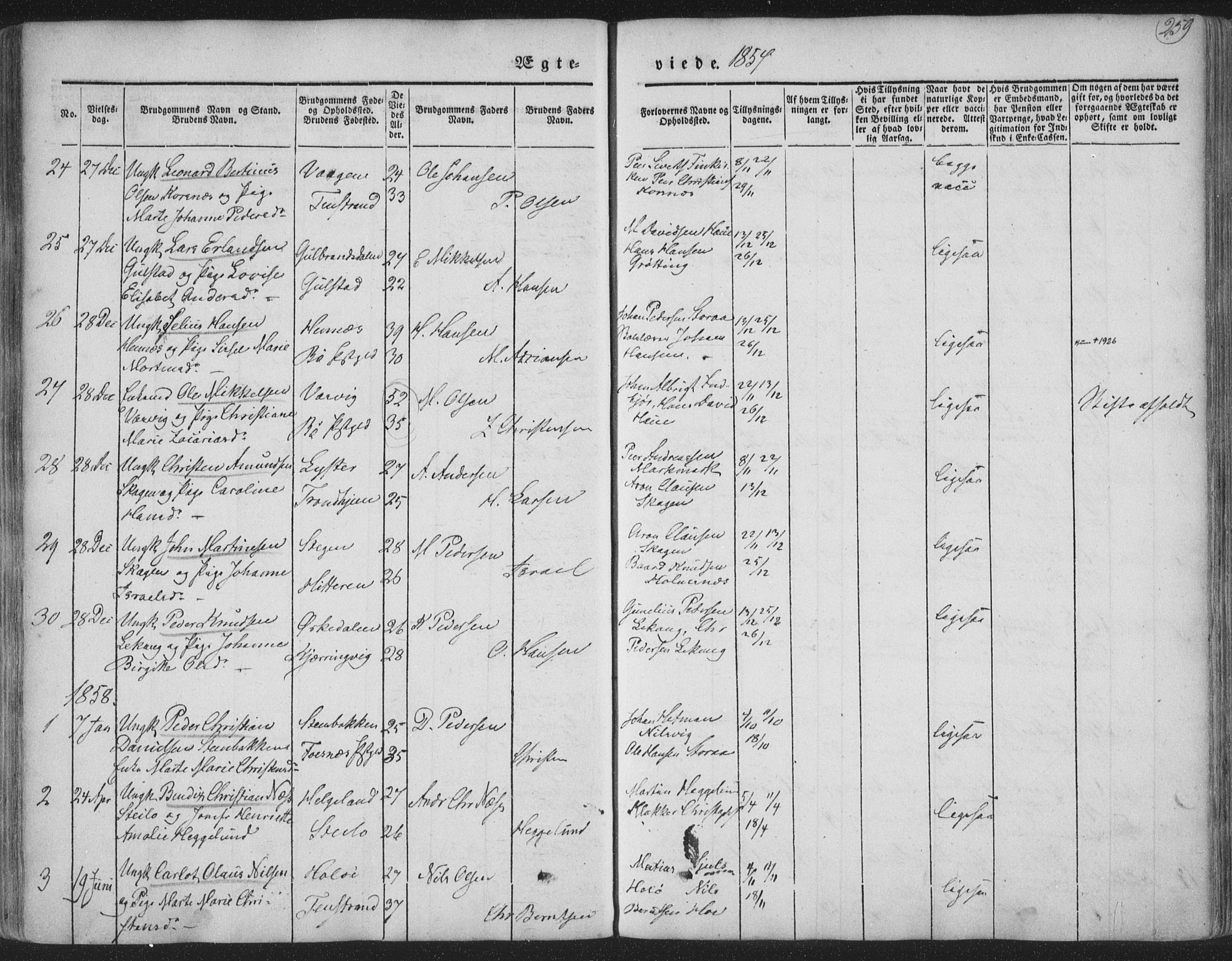 Ministerialprotokoller, klokkerbøker og fødselsregistre - Nordland, SAT/A-1459/888/L1241: Parish register (official) no. 888A07, 1849-1869, p. 259