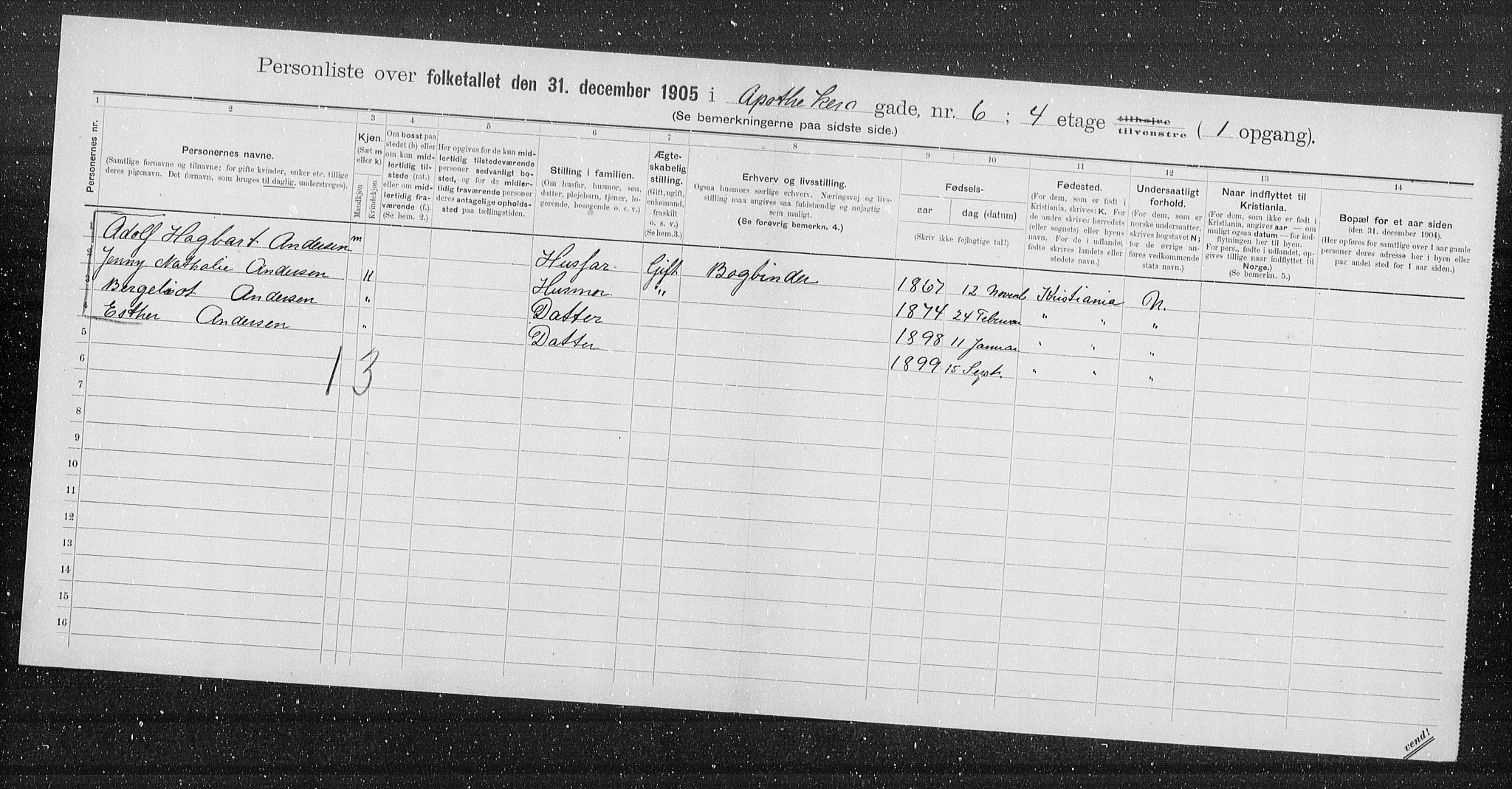 OBA, Municipal Census 1905 for Kristiania, 1905, p. 740