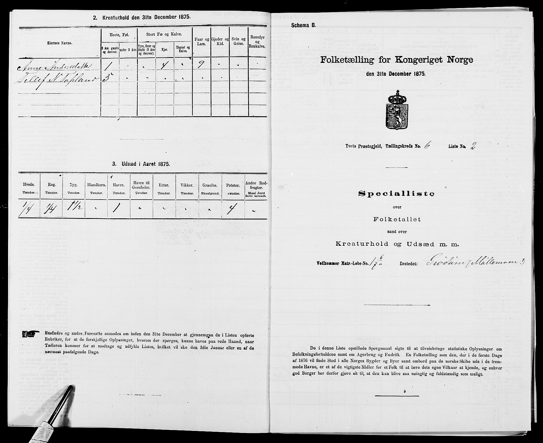 SAK, 1875 census for 1013P Tveit, 1875, p. 769