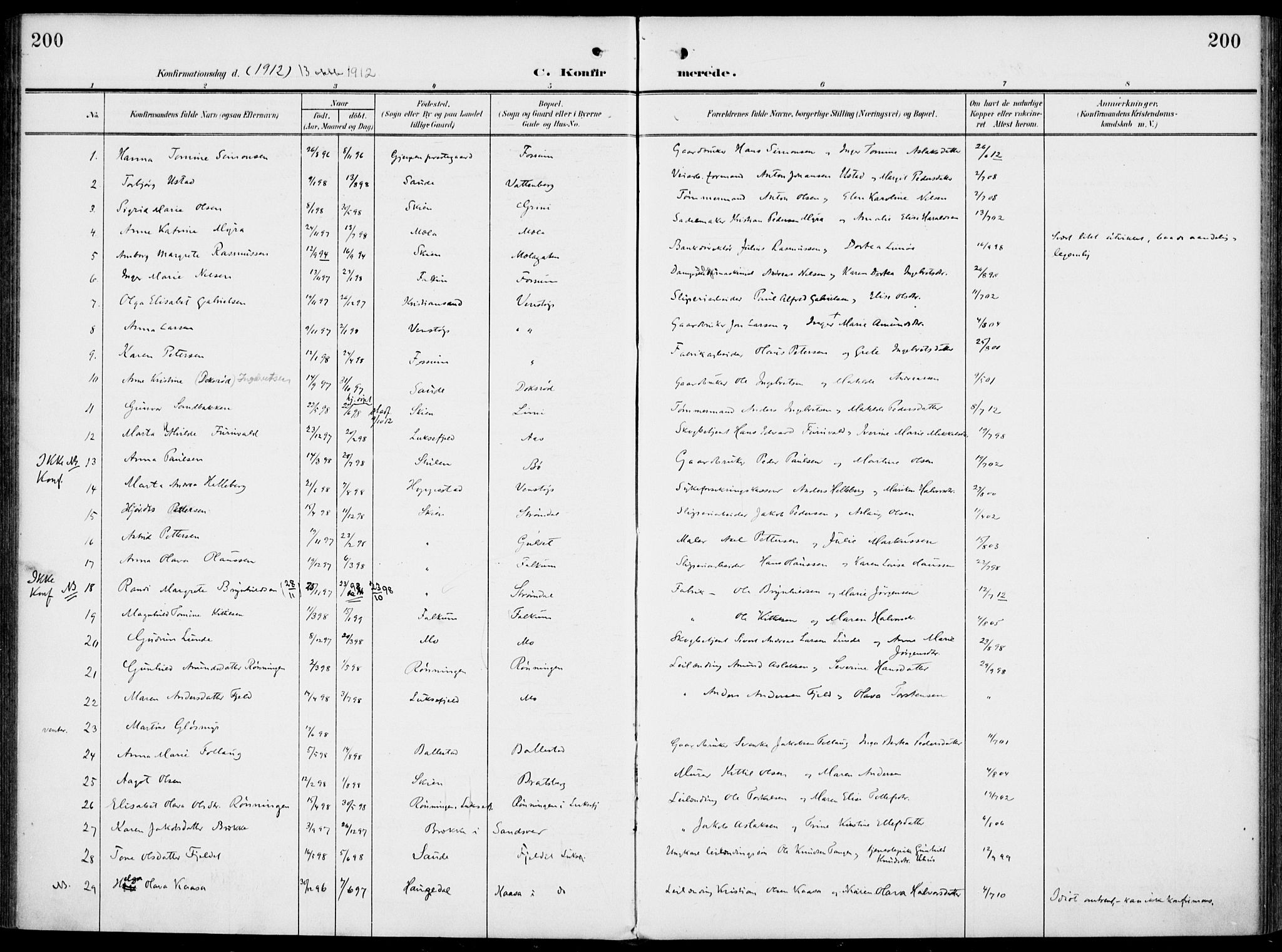 Gjerpen kirkebøker, SAKO/A-265/F/Fa/L0012: Parish register (official) no. I 12, 1905-1913, p. 200