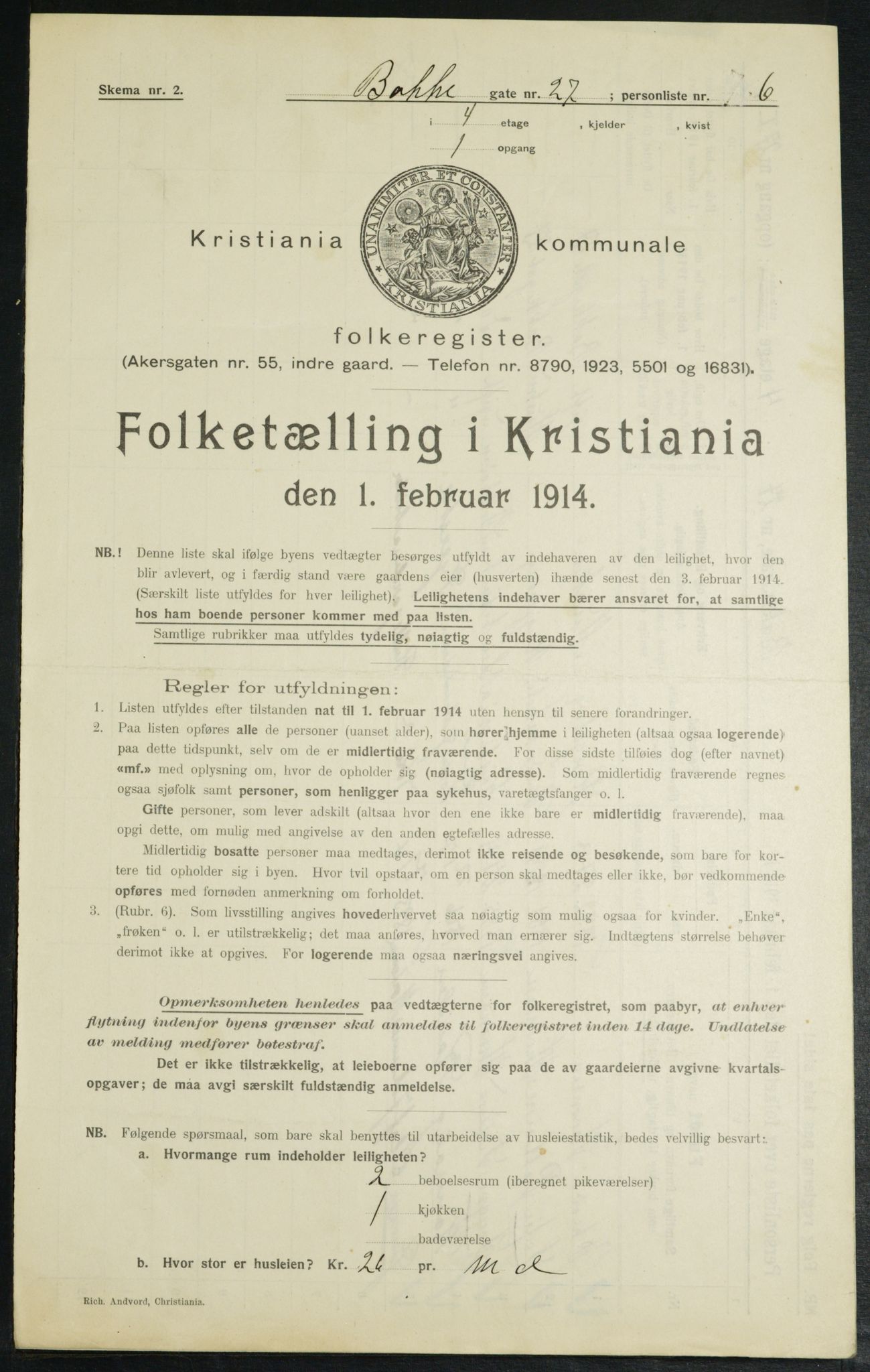 OBA, Municipal Census 1914 for Kristiania, 1914, p. 3047