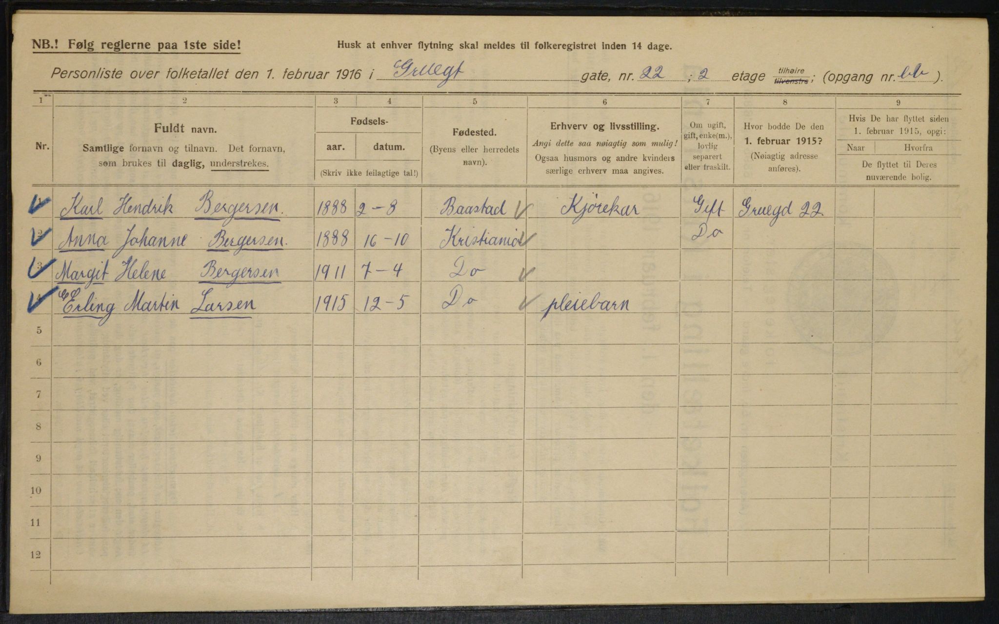 OBA, Municipal Census 1916 for Kristiania, 1916, p. 31169