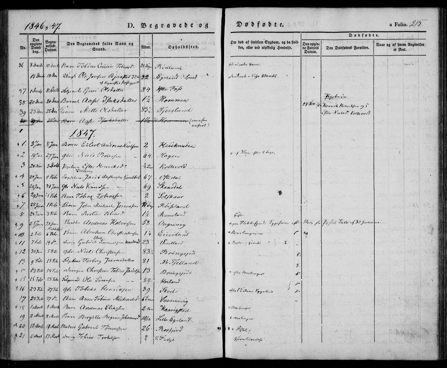 Lyngdal sokneprestkontor, AV/SAK-1111-0029/F/Fa/Fac/L0008: Parish register (official) no. A 8, 1837-1852, p. 215