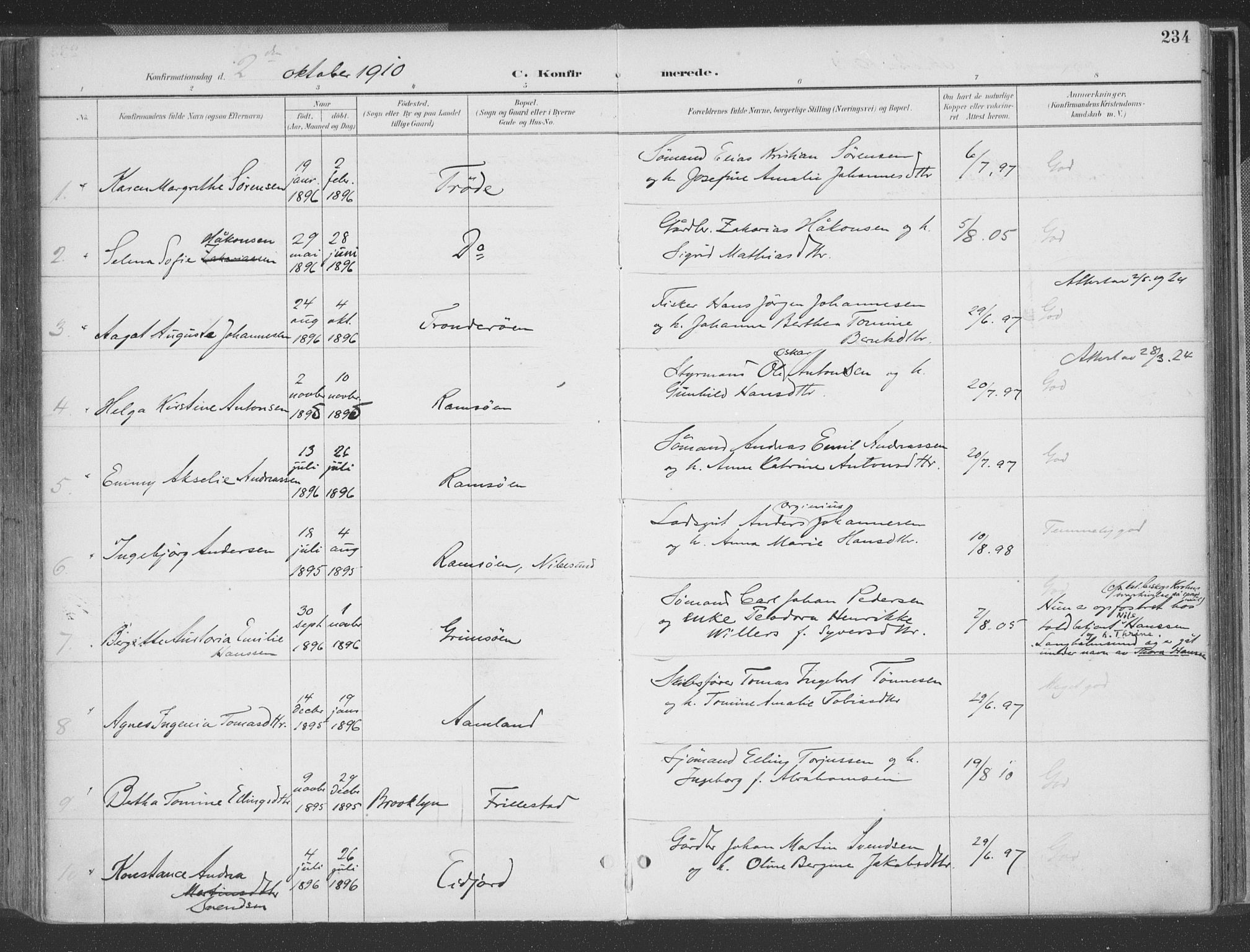 Høvåg sokneprestkontor, AV/SAK-1111-0025/F/Fa/L0006: Parish register (official) no. A 6, 1894-1923, p. 234